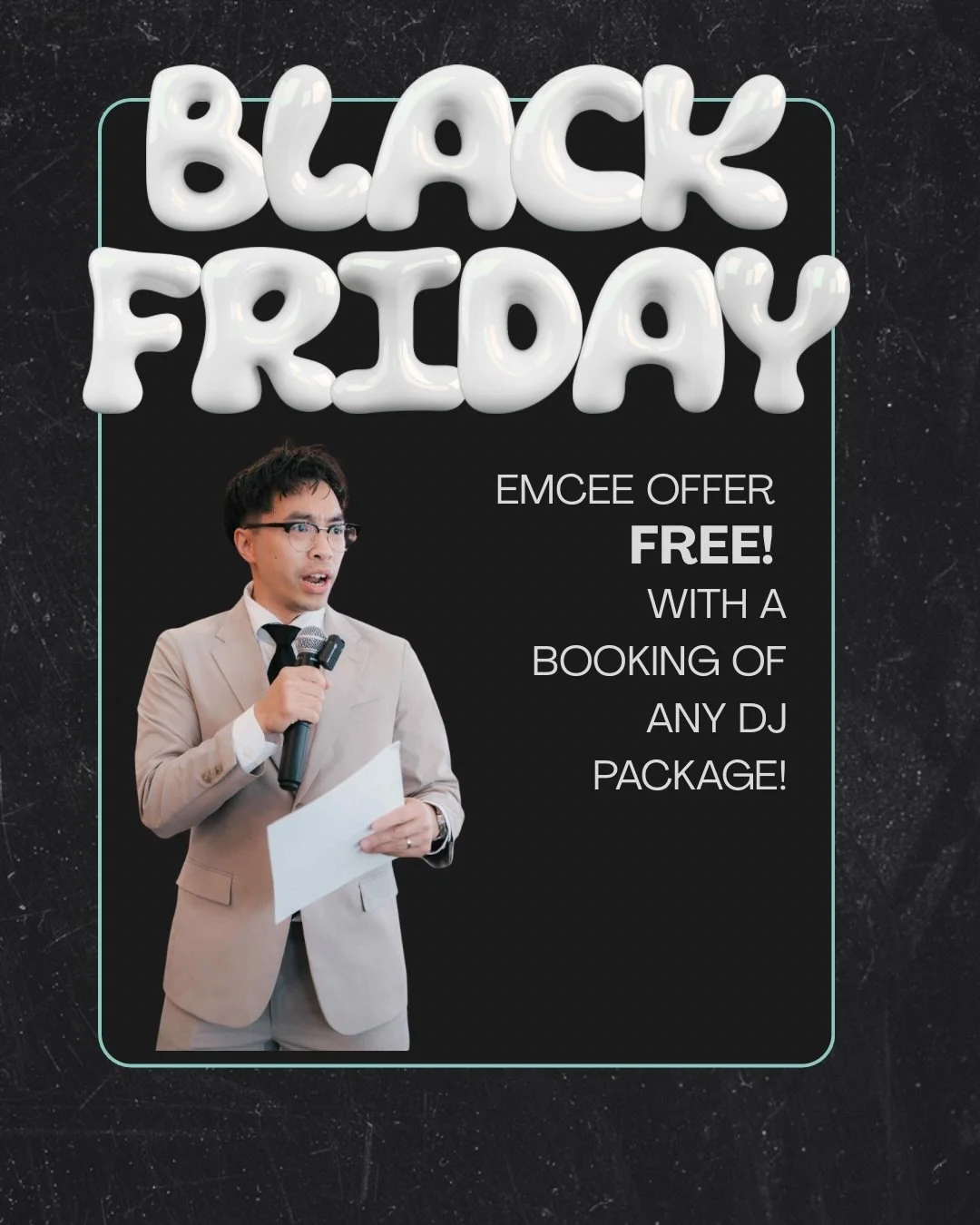 ✨ Happy Thanksgiving ✨
We&rsquo;re beginning our Black Friday offering with something truly special.

Reserve any DJ package with any of our DJs for your 2026 or 2027 event, and receive our
Complimentary Emcee Add-On &mdash; included with your bookin
