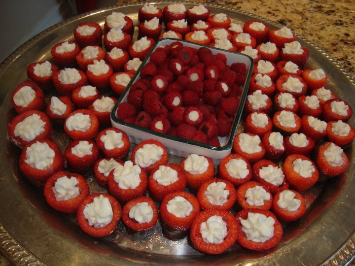 Vanilla Cheesecake Stuffed Strawberries dipped in Chocolate - Raspberries stuffed w Vanilla & Chocolate Morsels.jpg