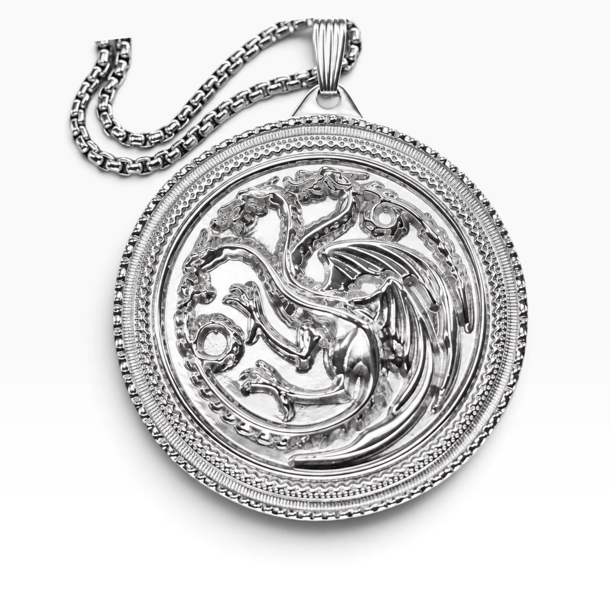 3 Headed Dragon Necklace in Silver