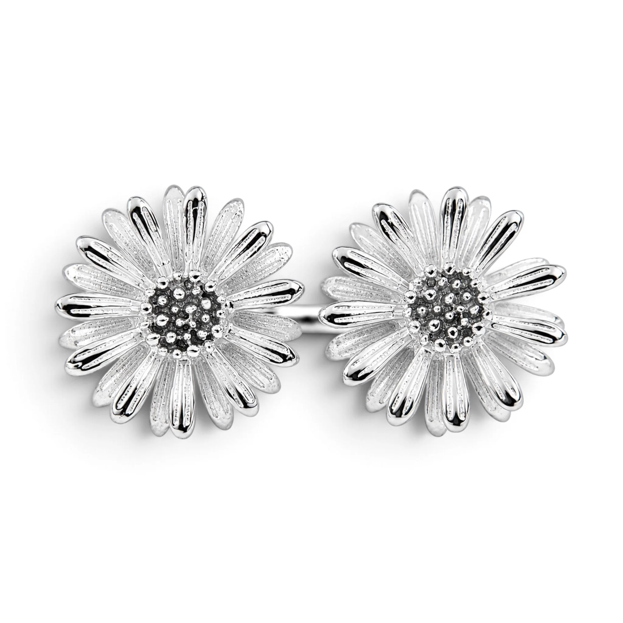 Double Daisy Ring in Silver