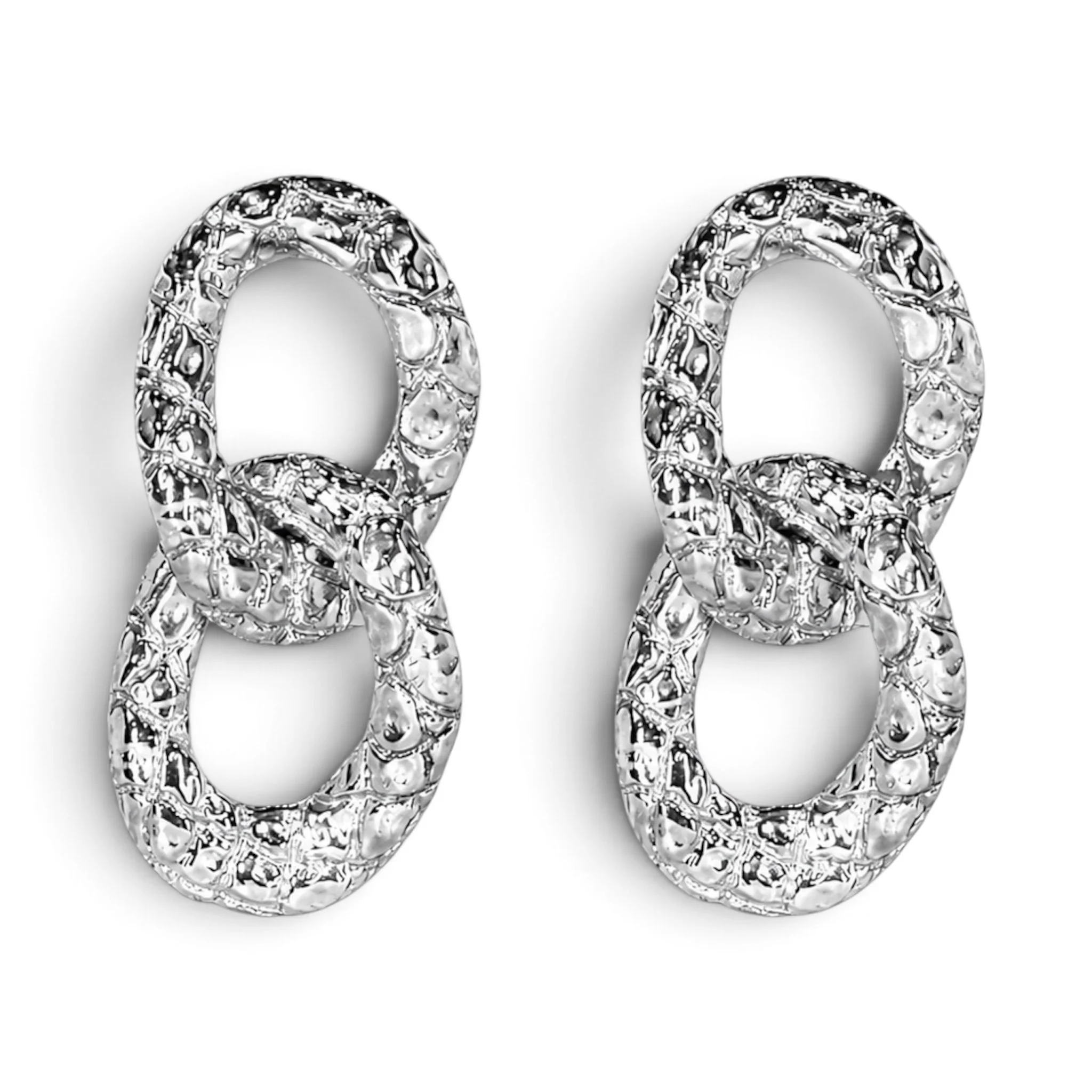 Caiman Cuban Link Earrings in Silver