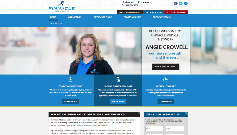 PINNACLE MEDICAL NETWORK Corbec Media, LLC, wrote all the content for the website, including the extensive drop down lists for Orthopedics, Sports Medicine, Physical Therapy, Hand Center. We researched the medical conditions" and wrote content that was understandable and SEO friendly. Read More 