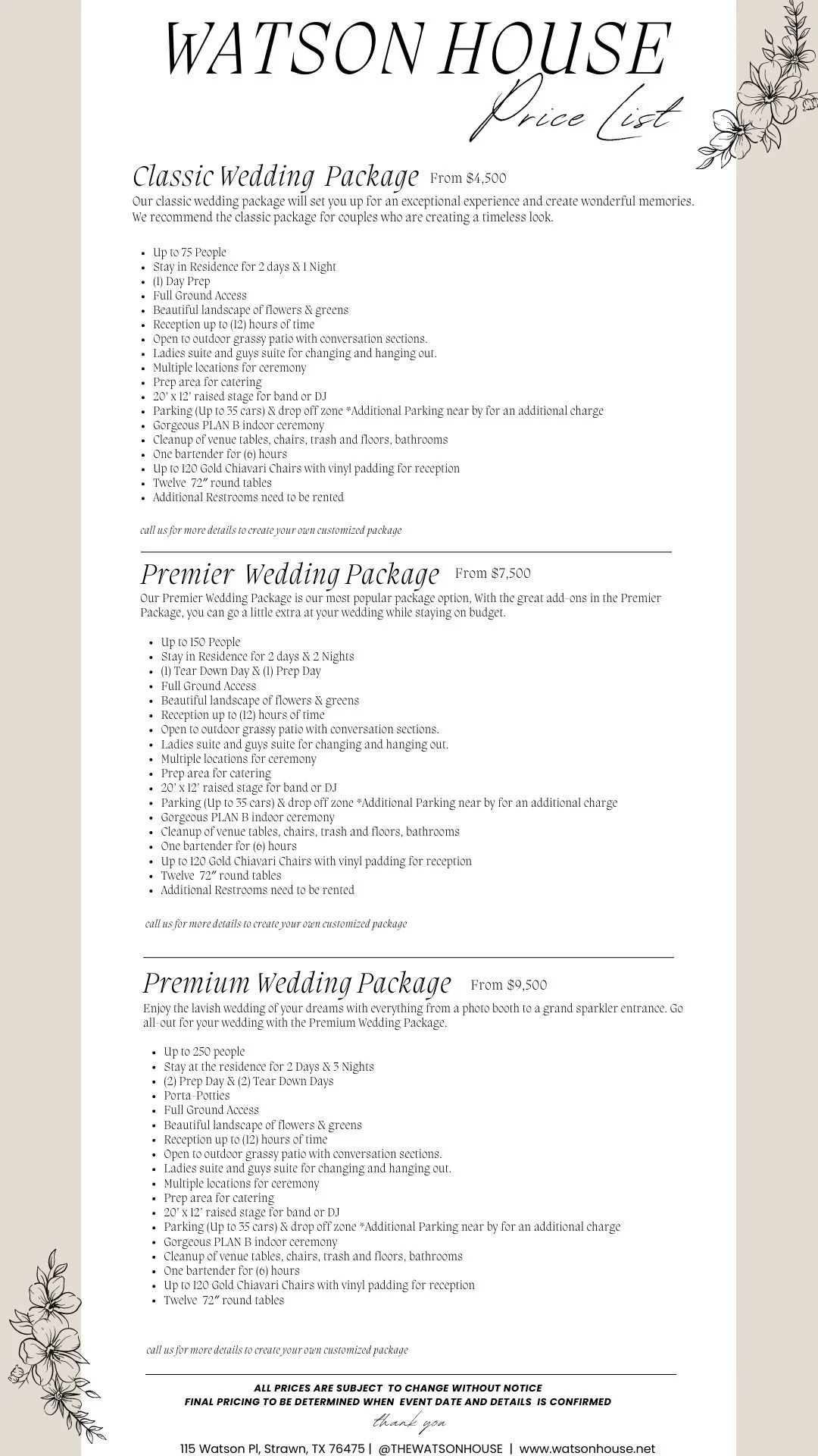 Weddings — Watson House