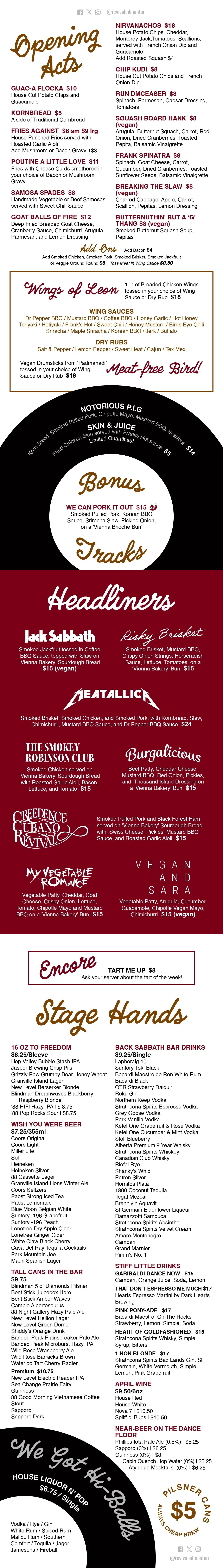 Current Revival Menu