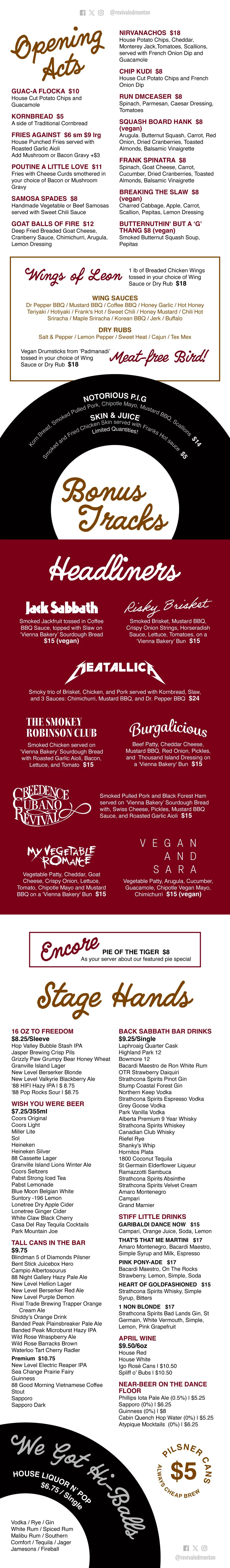 River City Revival House Menu 2026