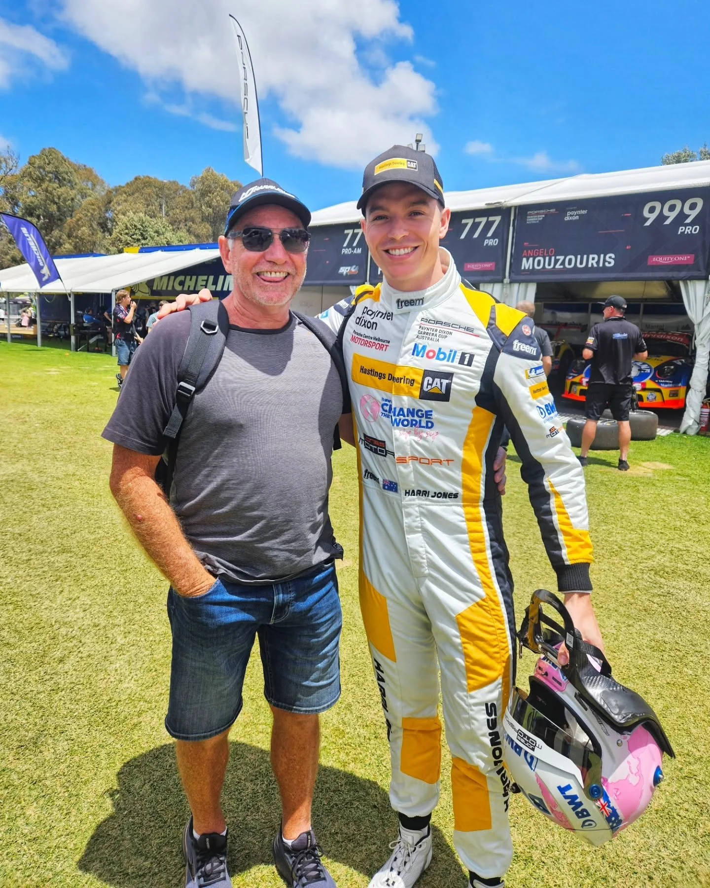 Pic of the day #86
Lyle looking very proud with his godson @harrijones99 
This weekend Harri is racing in the Porsche Carrera Cup at Queensland Raceway and just won his first race and has pole tomorrow. 
We know nothing about car racing, but we never