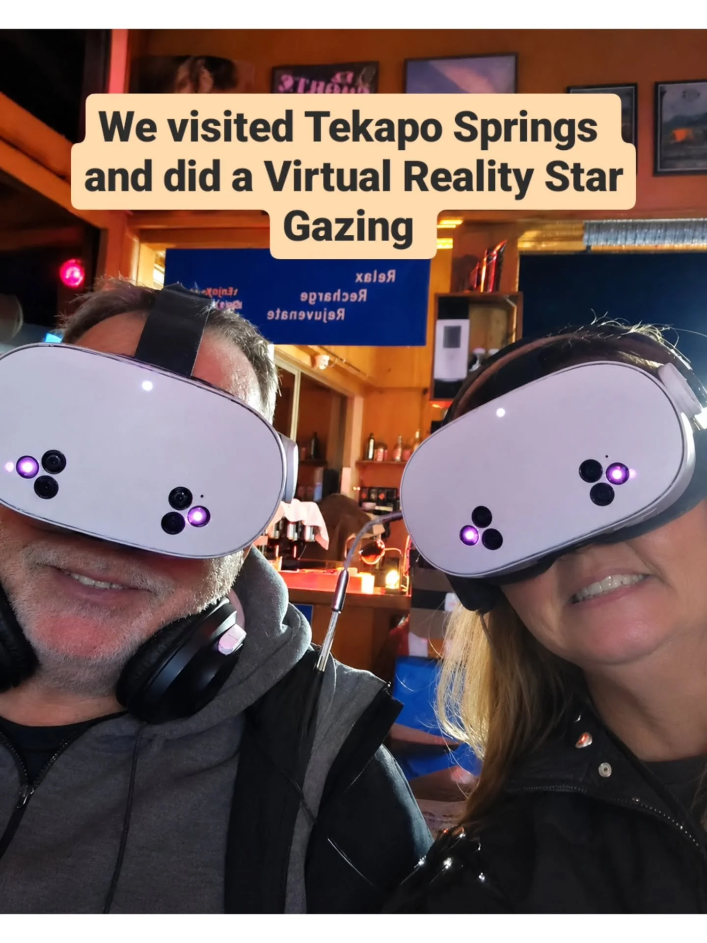 We were absolutely amazed by the Virtual Reality Stargazing at Tekapo Springs.
We've never done anything like it before.
Next we were delighted by floating in the hotpools at night. 
The next day we indulged in a luxurious massage and facial, then an