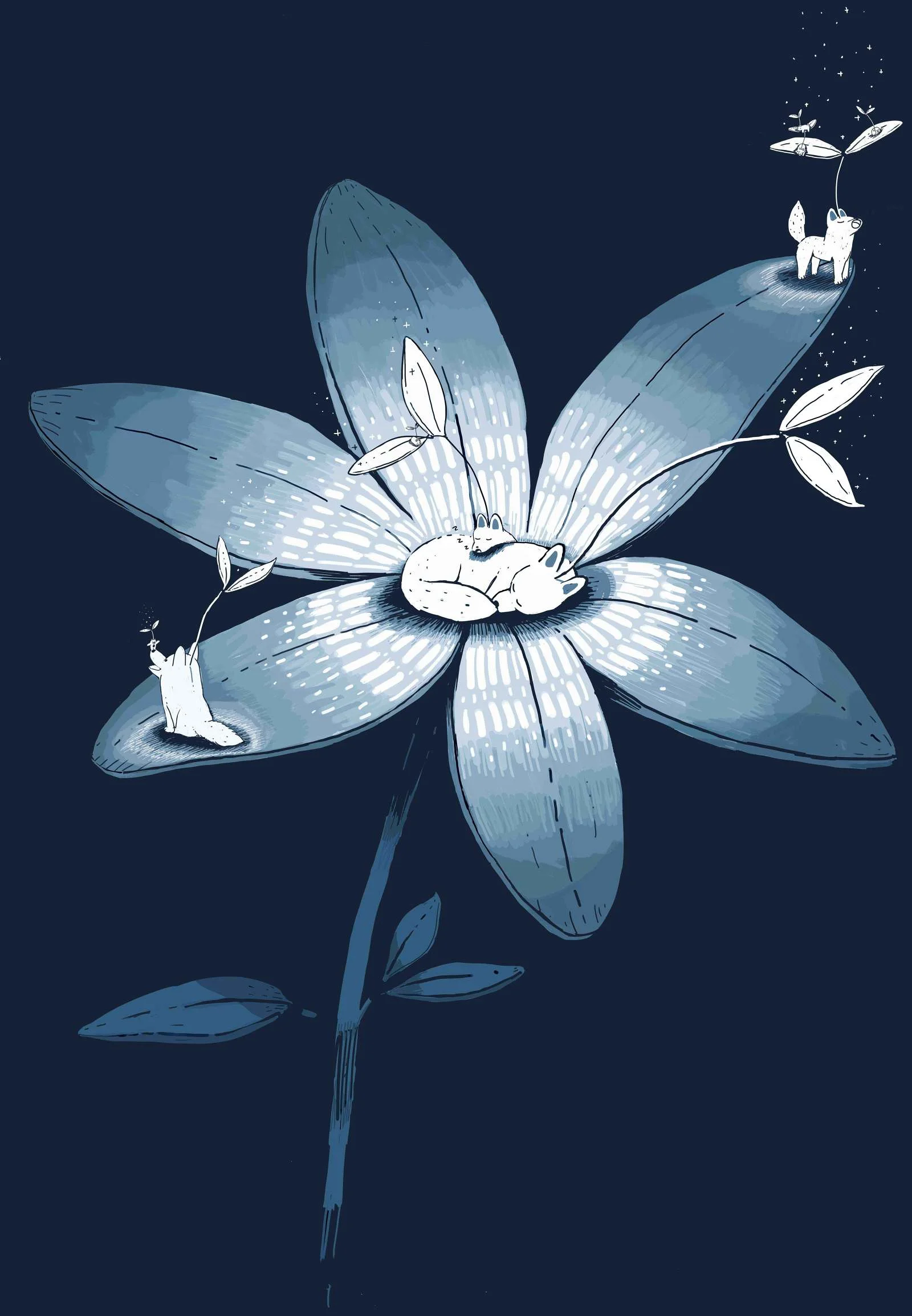 Spirit Wolves On A Flower