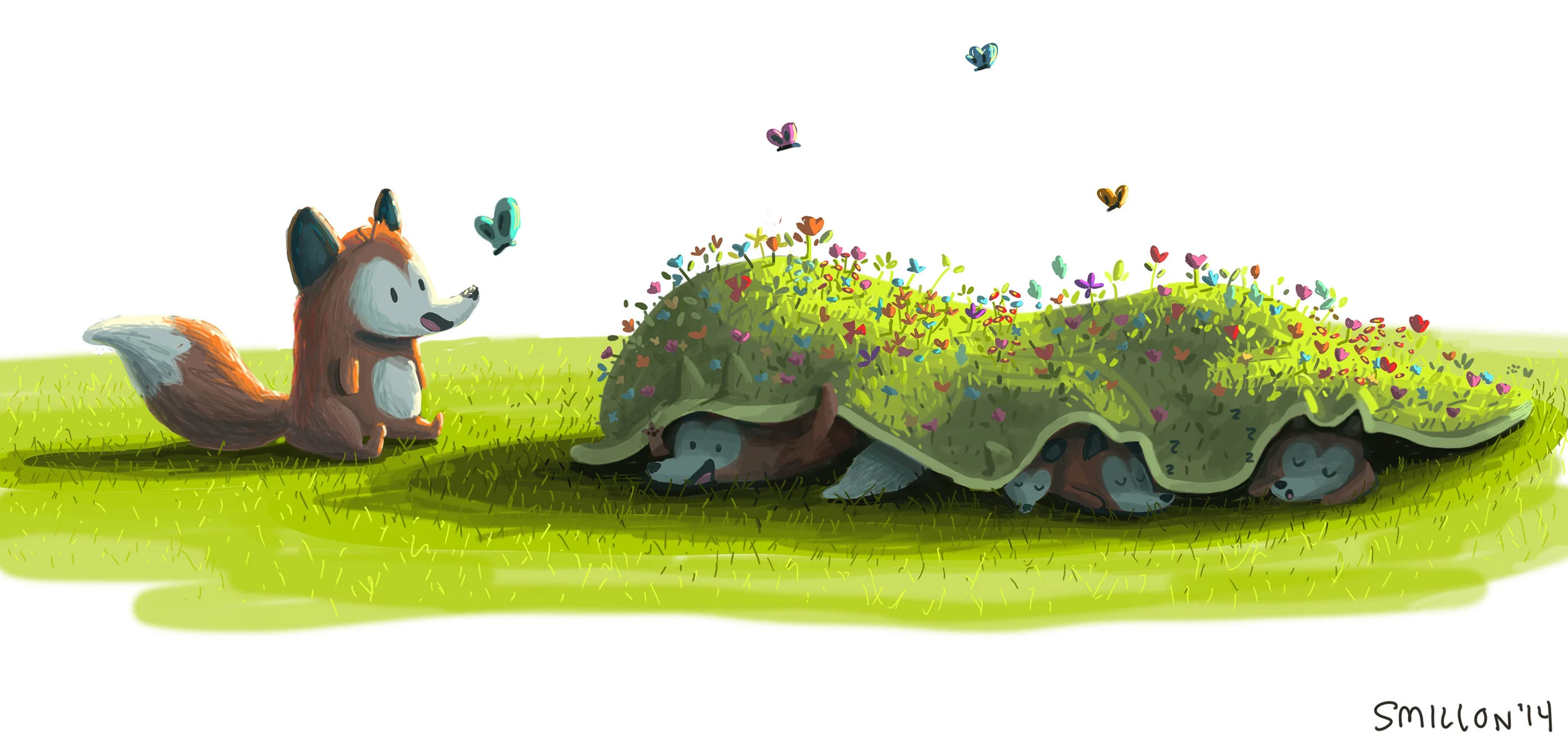 Foxes In Flower Blanket 12x18 Art Print