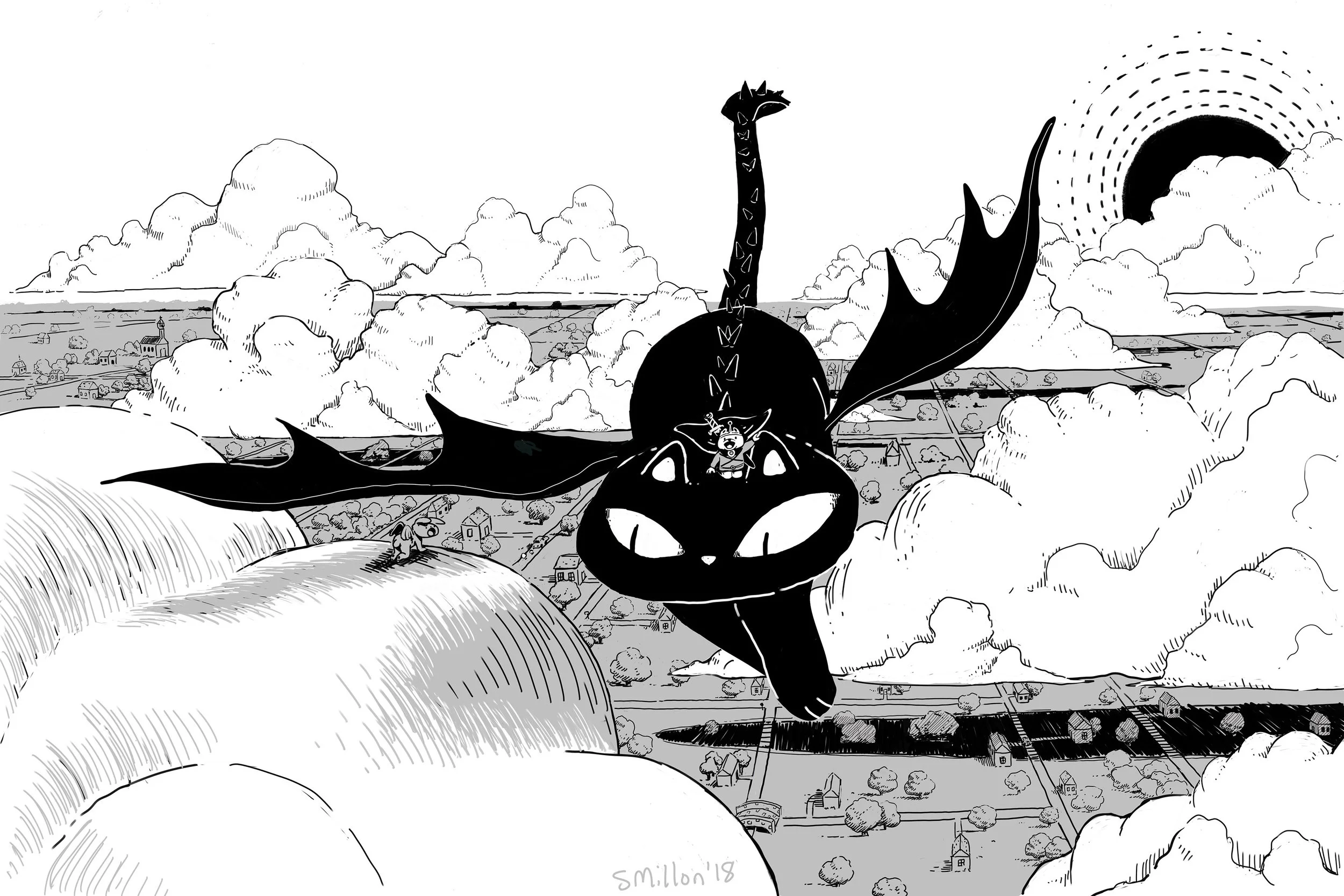 Flying Cat Dragon 12x18 Art Print