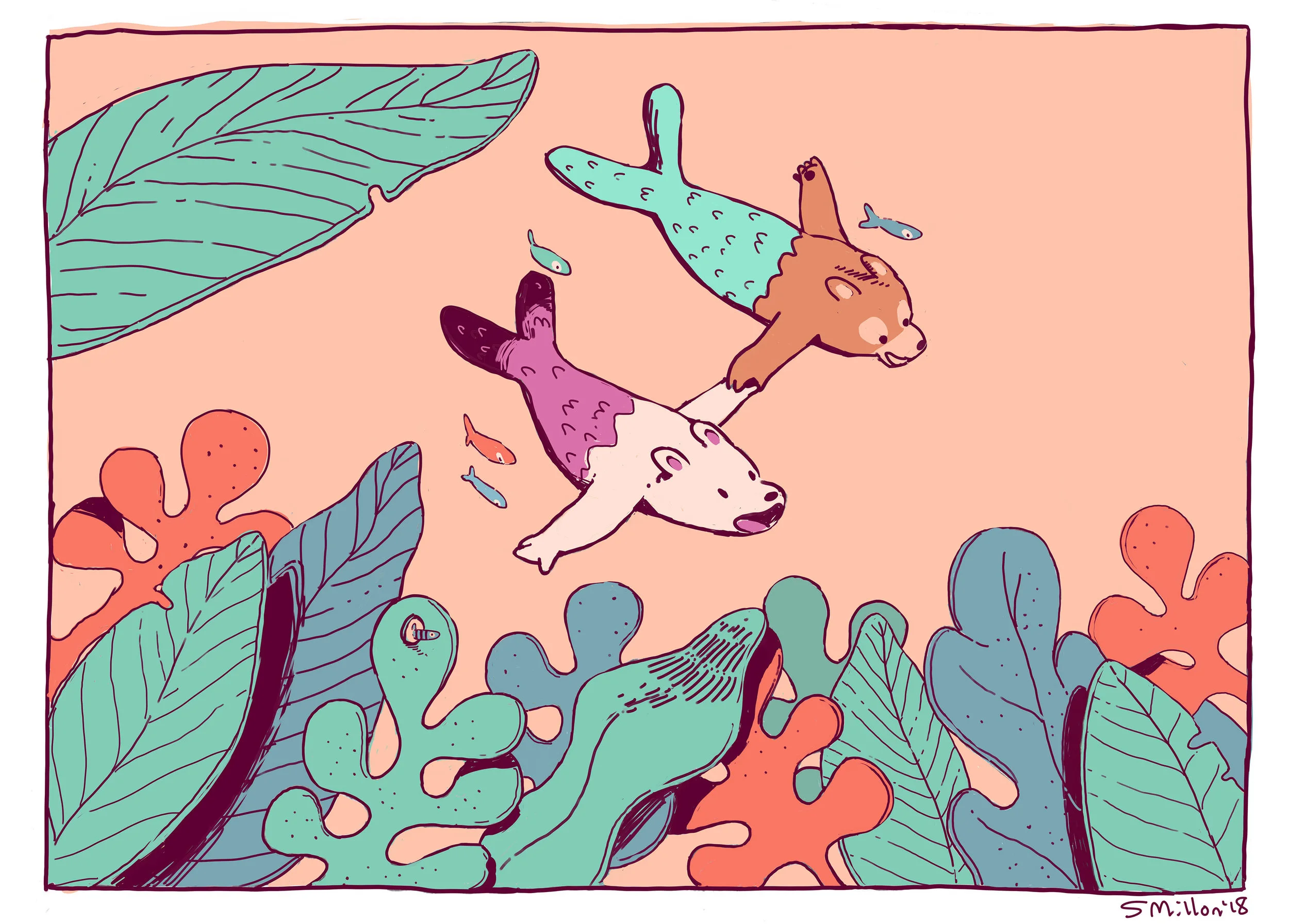 Merbears Holding Hands Art Print