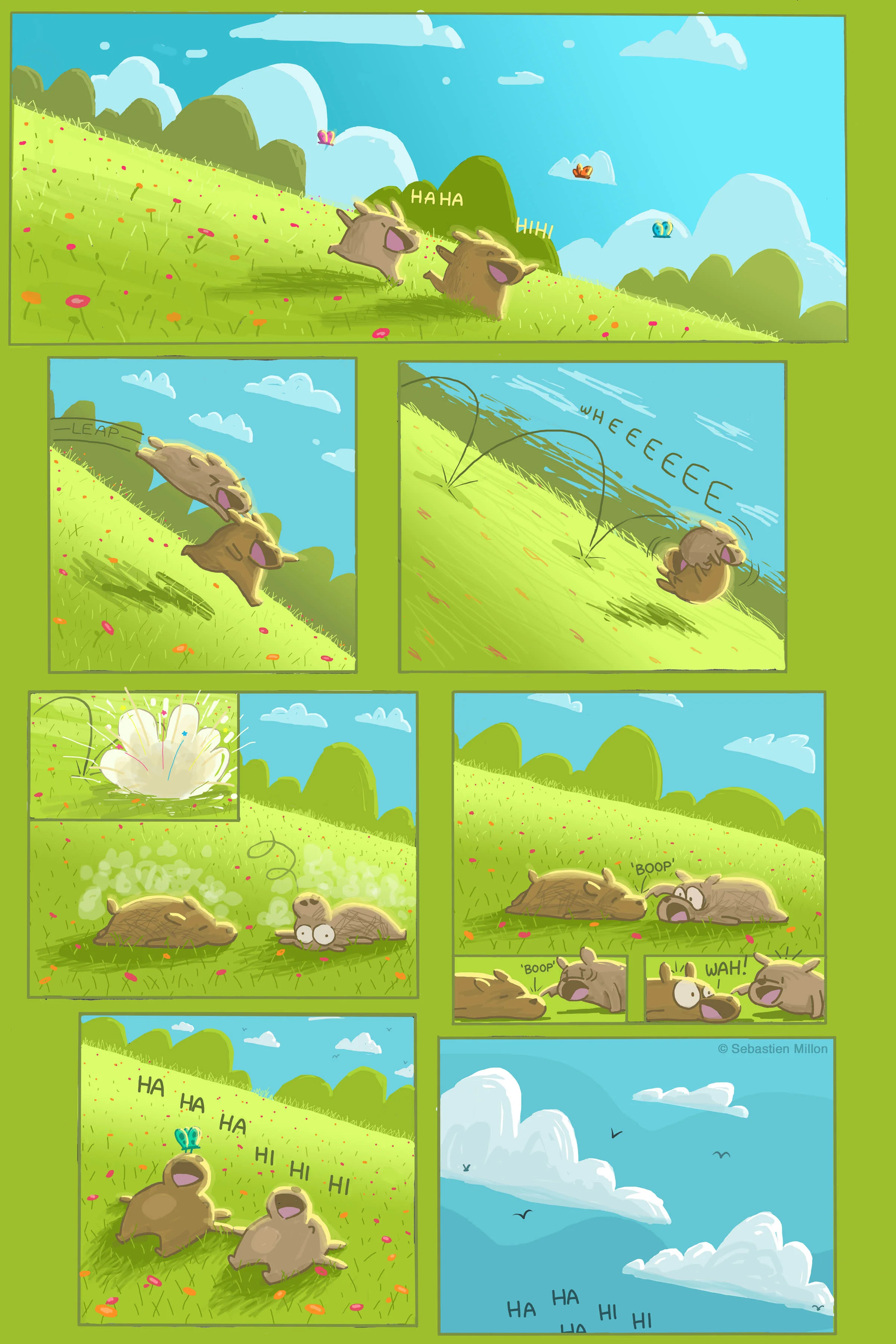 Little Bears Tumbling Art Print (12x18 Inches)