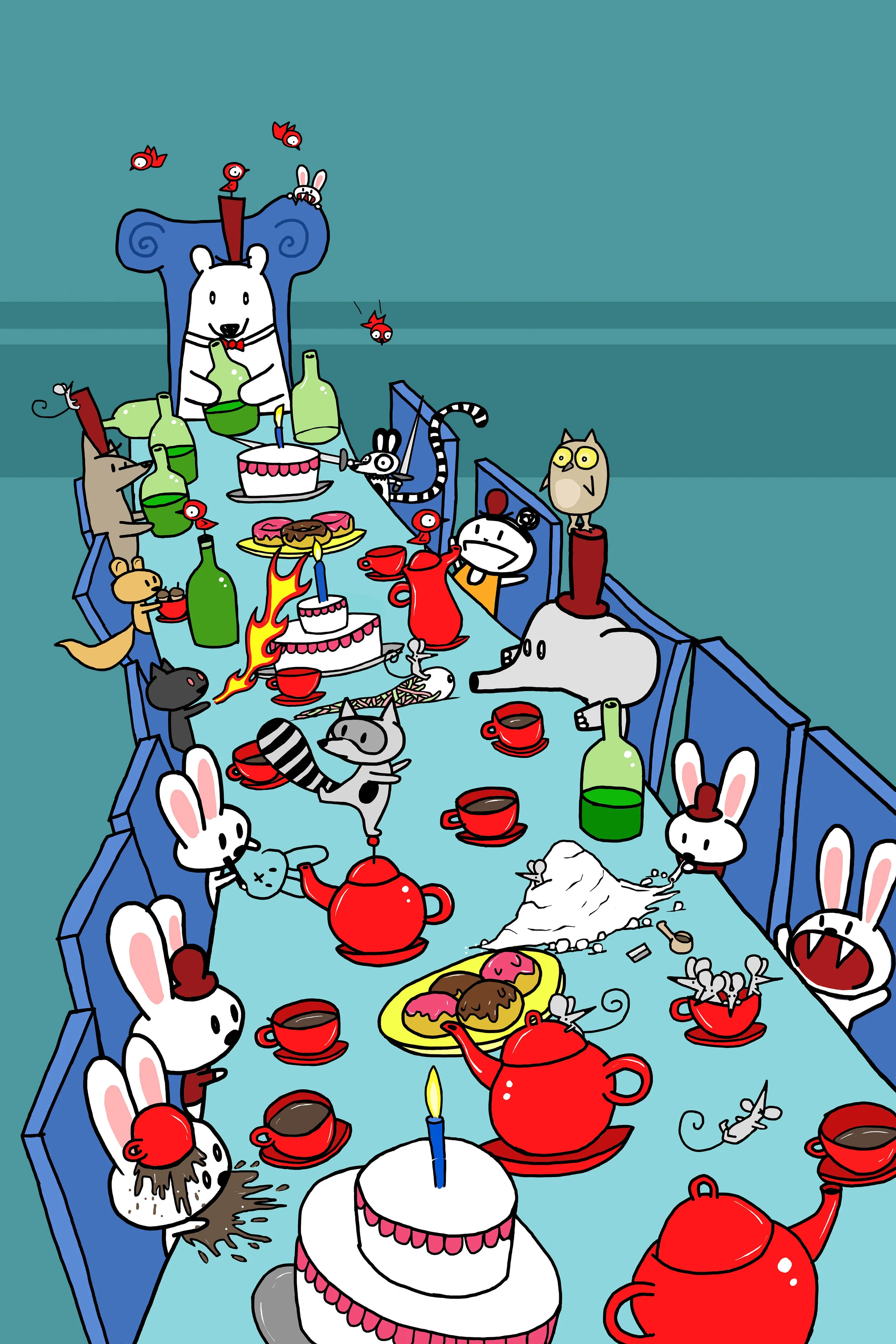 Drunky Bear Tea Party Art Print