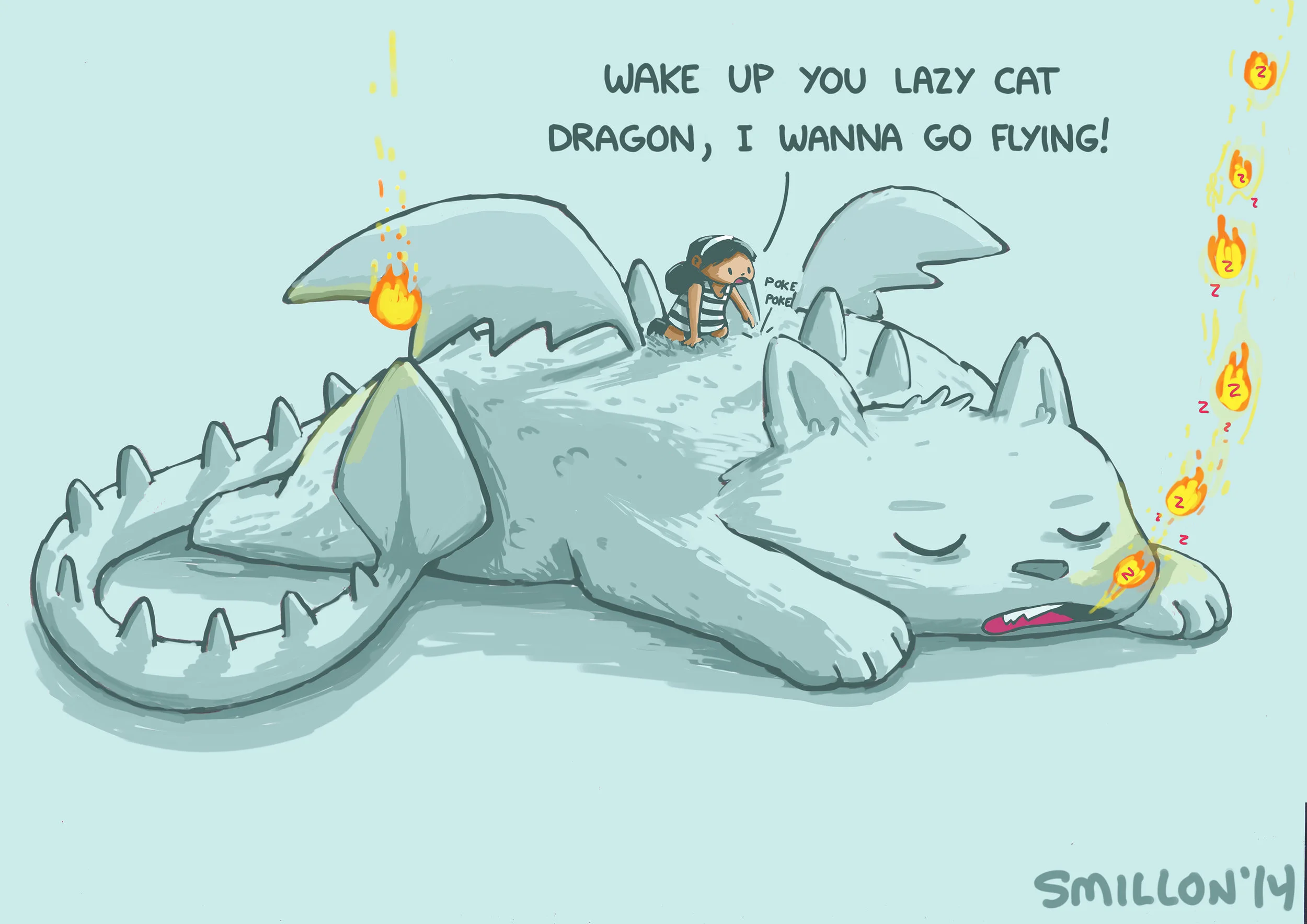 Lazy Cat Dragon Art Print