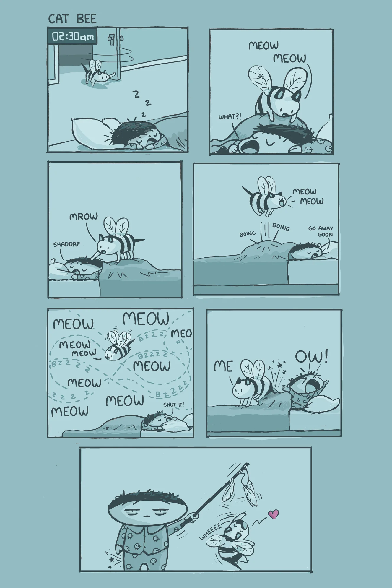 Cat Bee Comic Art Print