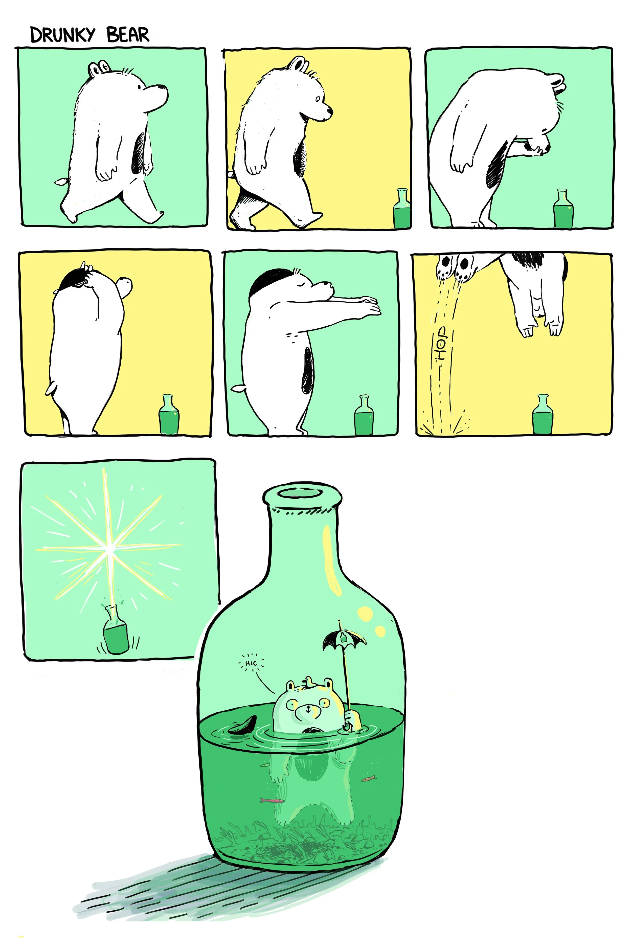 Drunky Bear Bottle Dive Art Print