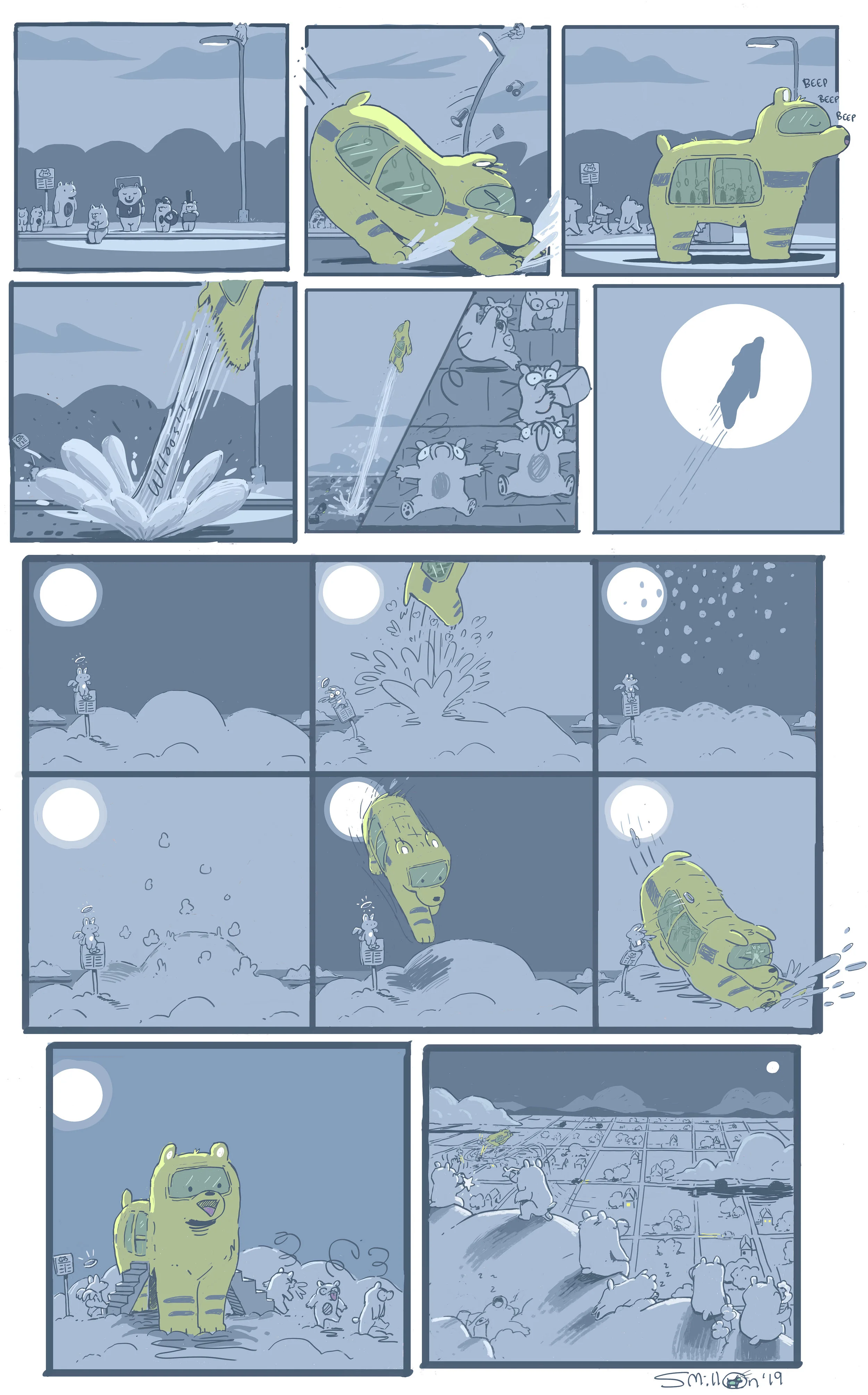 All Aboard The Bear Bus 12x18 Art Print