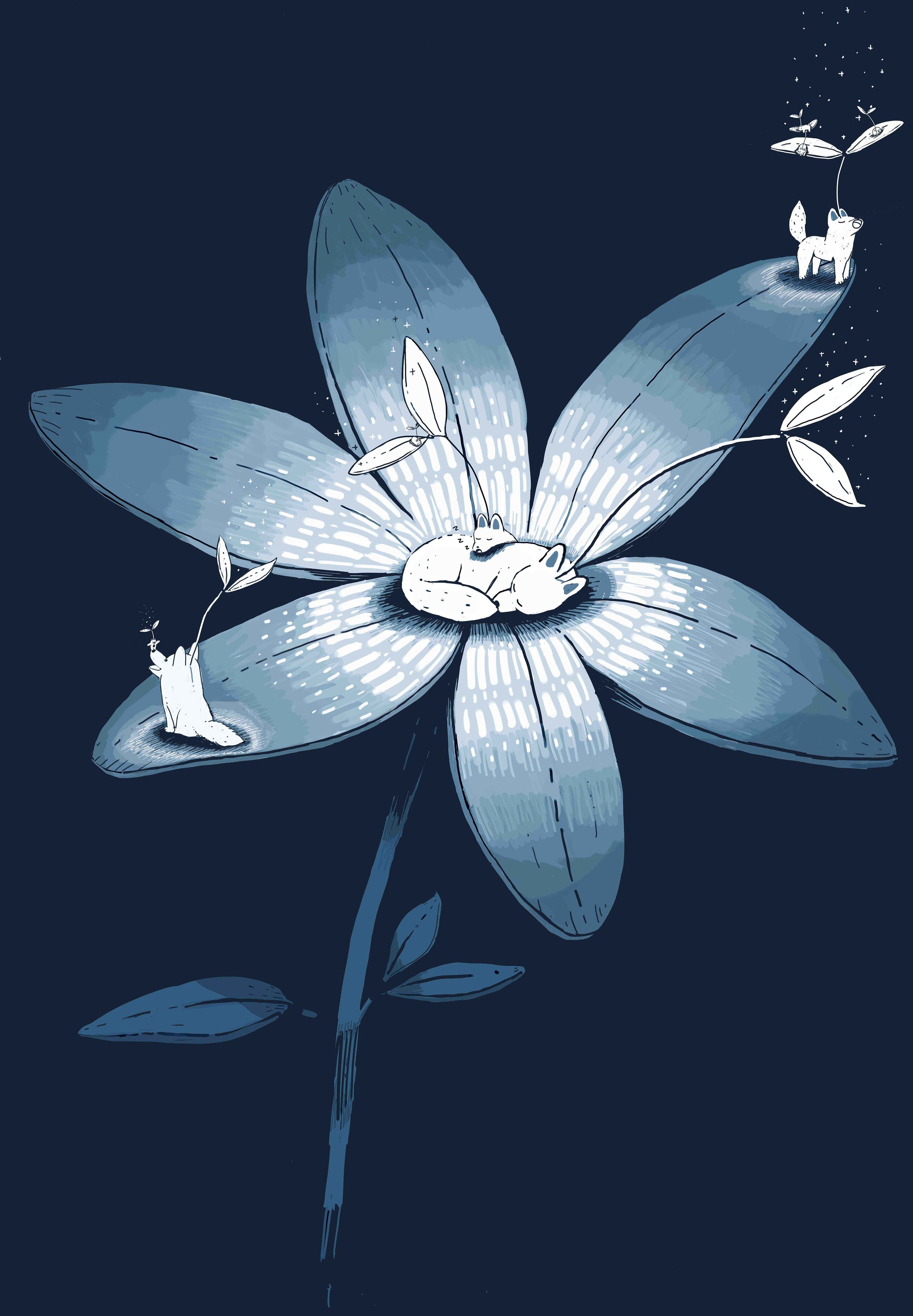 Spirit Wolves Sleeping On Flower