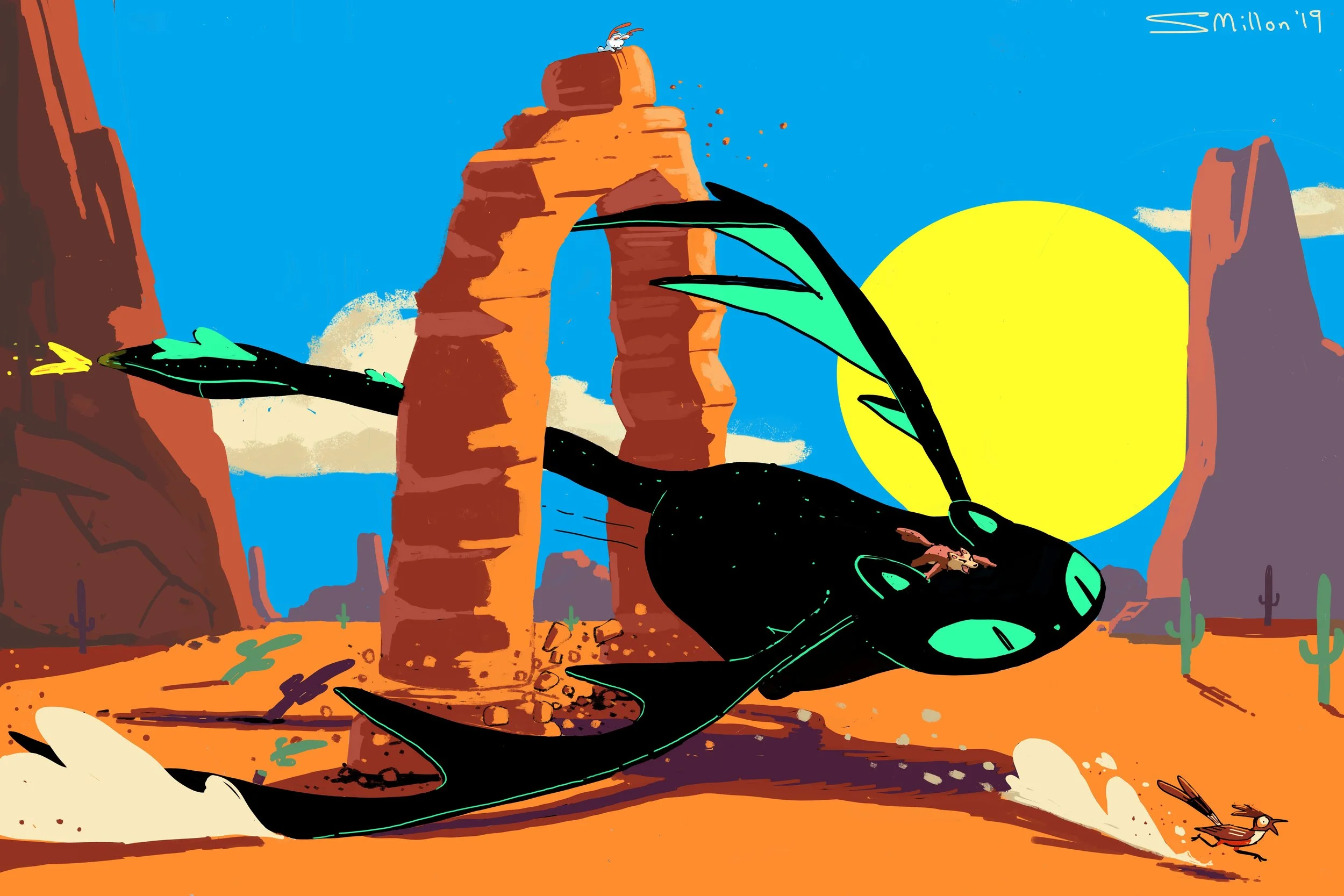 Cat Dragon Desert Scene
