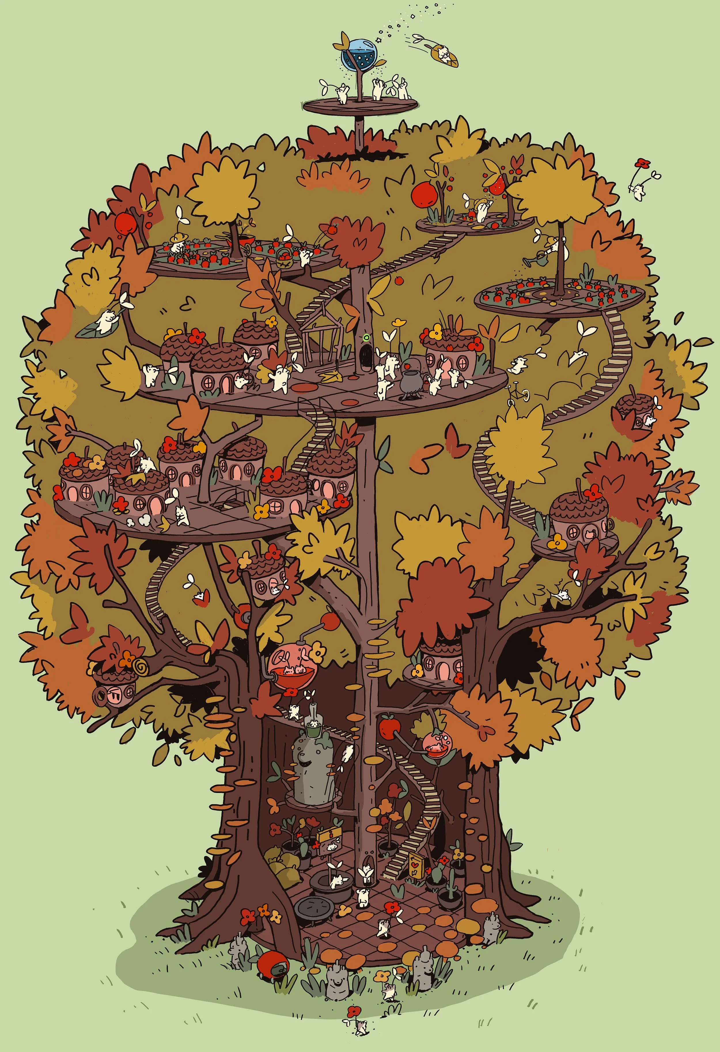 Spirit Bear Tree House Art Print (12x18 Inches)