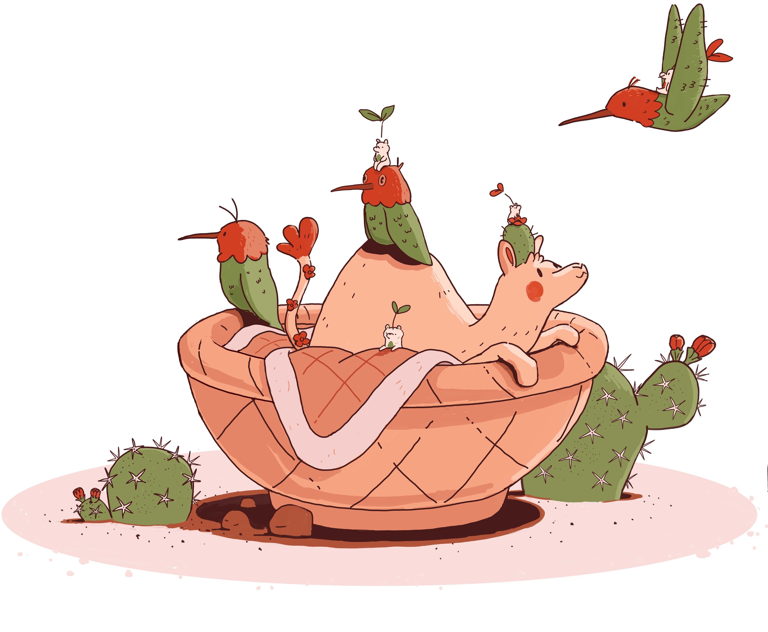 Baby Sonora and Hummingbirds Art Print