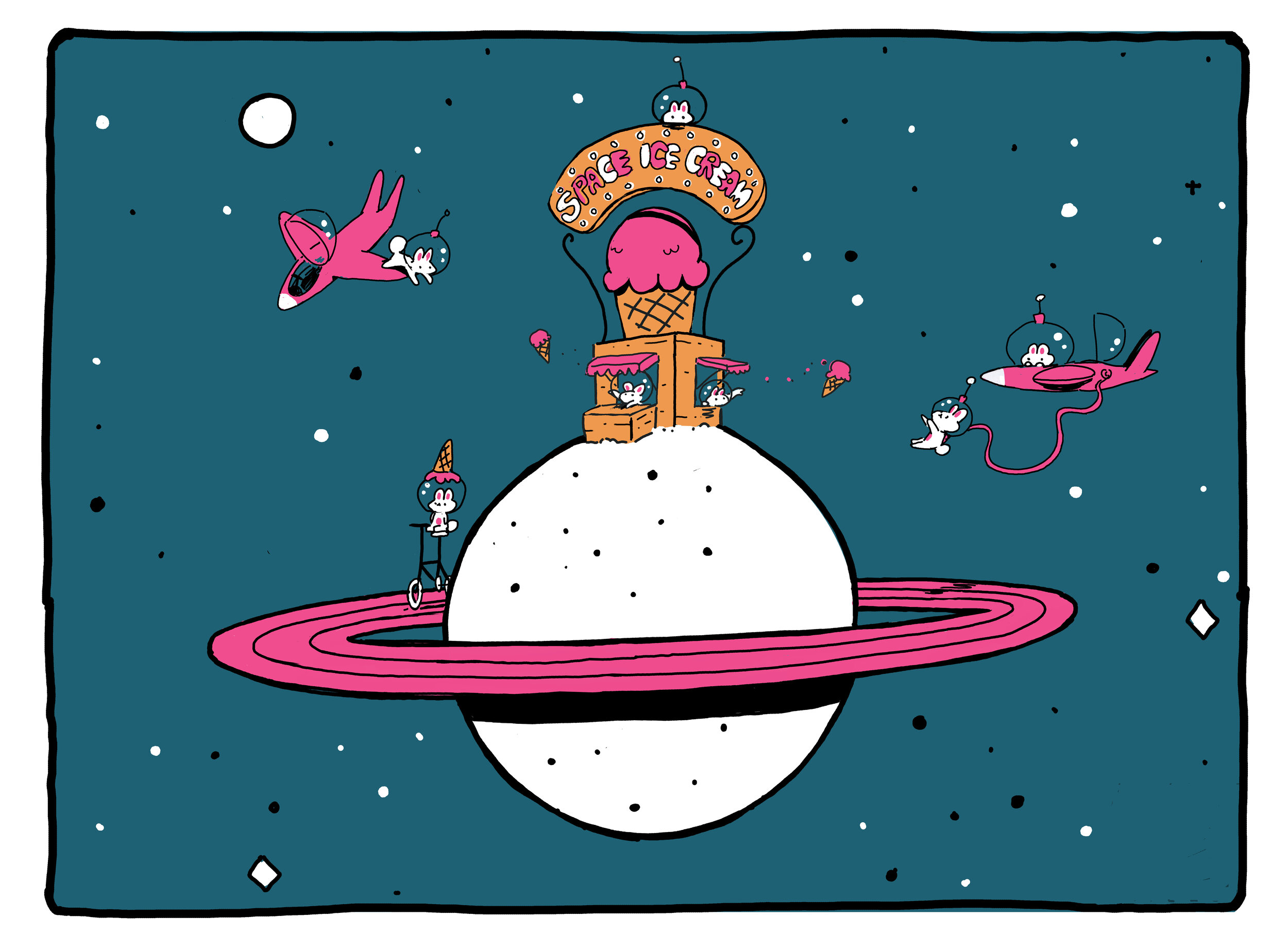 Outerspace Bunny Ice Cream Station Art Print