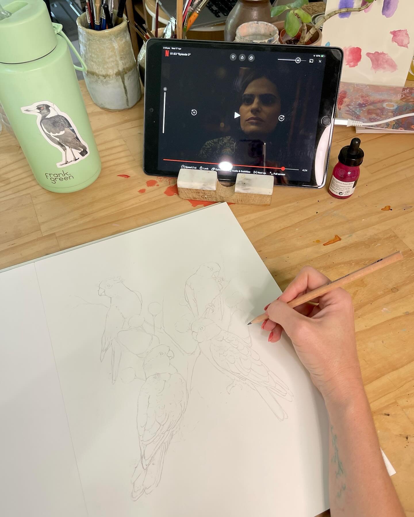 Sketching out a new artwork and binging Baby Reindeer on Netflix. The acting in this show is incredible and I&rsquo;m absolutely obsessed. Put this on your watch list now! 

Also, if you loved the large pieces I created for the Abloom exhibition you&