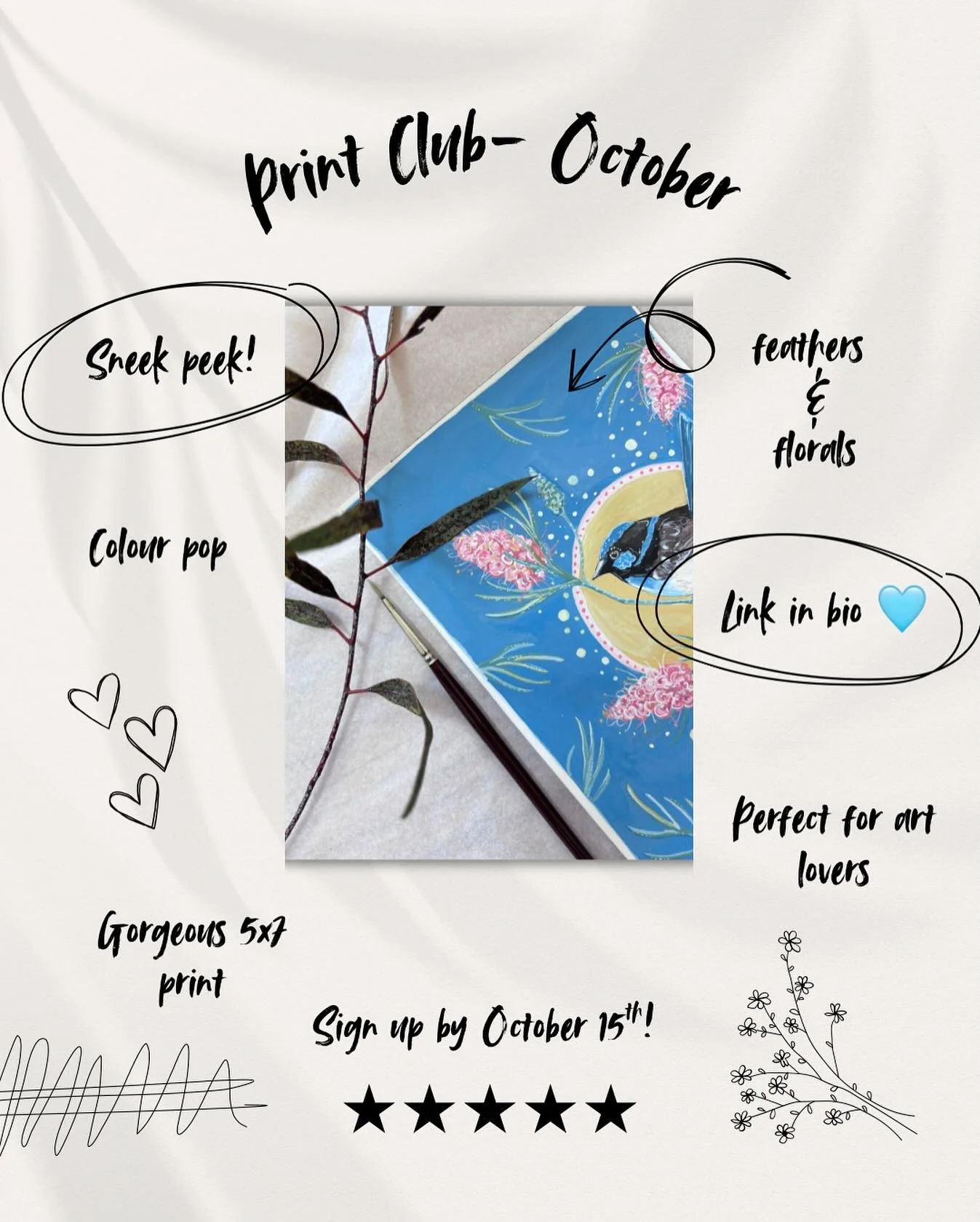 Hey beautiful people! Are you ready? It&rsquo;s time for a sneek peek of October&rsquo;s print! Who&rsquo;s excited? ✨ If you love art, colour, snail mail and something gorgeous to collect each month then the Print Club is for you 🥰 Make sure to sig