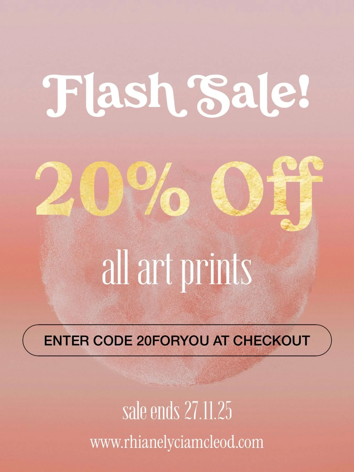 🌟 FLASH SALE! 🌟

Hop to it my loves, 20% off all art prints starts NOW! Simply enter 20FORYOU at checkout 🌸 Head to https://www.rhianelyciamcleod.com/art-prints or follow the link in my bio 😘 Sale ends 27.11.25

#artsale #artprint #artforyou #art