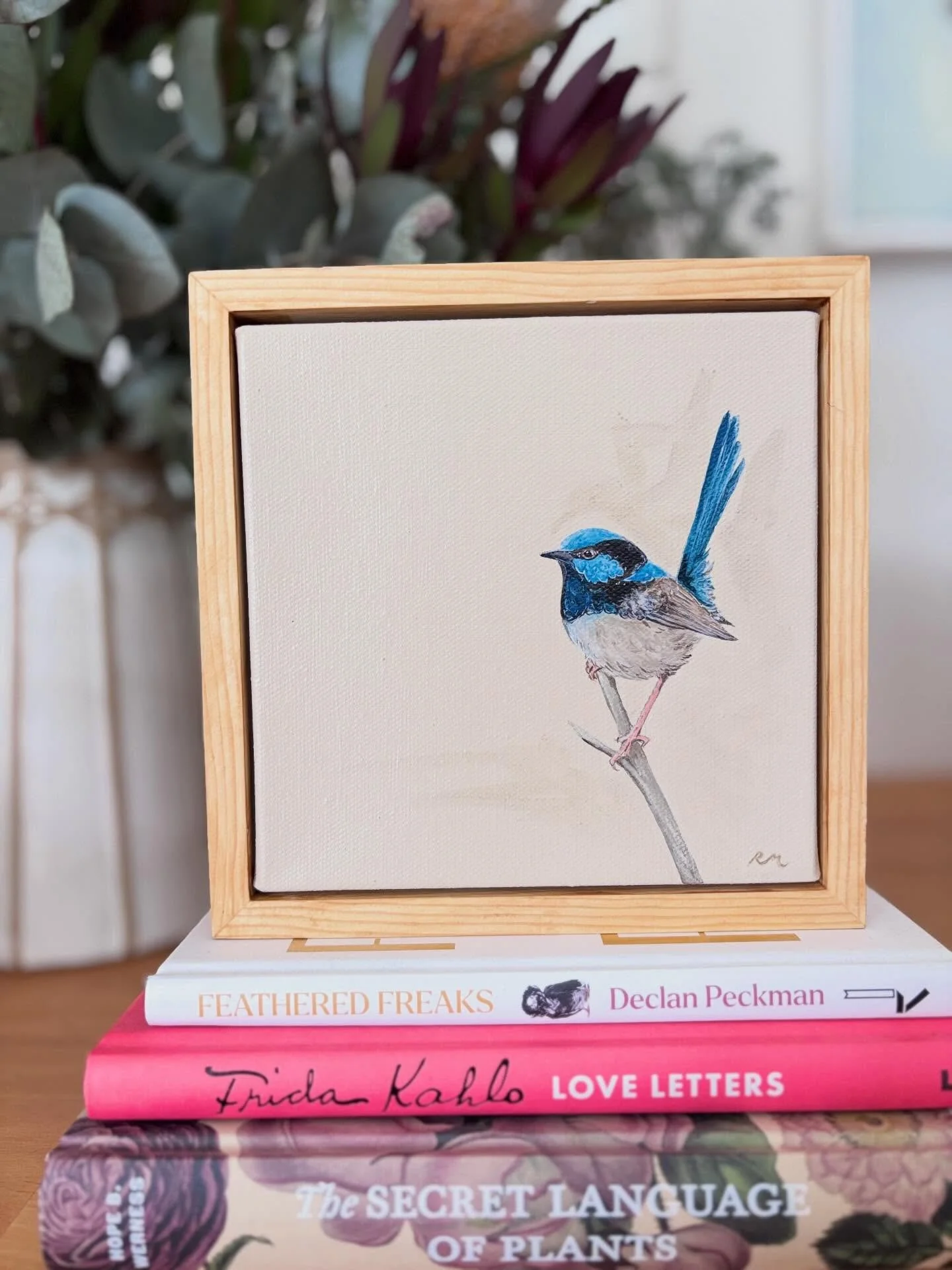 Three mini original paintings (and vinyl stickers!!) are now live on my website! Head on over if you&rsquo;d love to snap one of these up to add a gentle pop of colour to your gallery wall 🩵🤍🤎 

#smallart #originalart #australianart #artforyourhom
