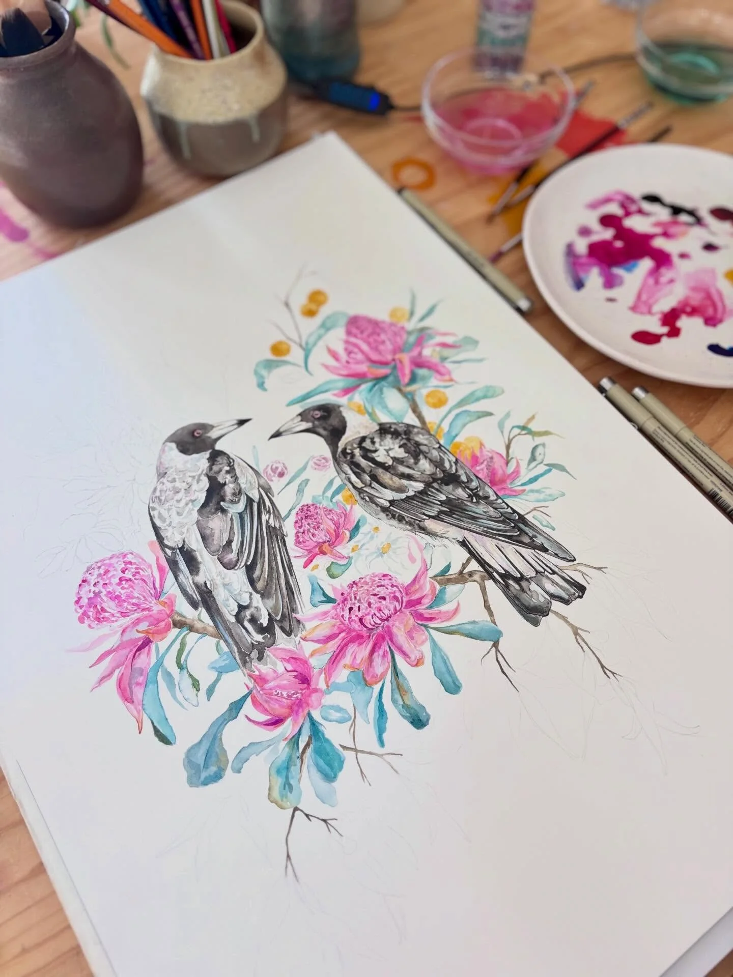 Progress ✨ Seriously though, I need a zillion more hours in the day 🐦&zwj;⬛

#artist #australianartist #wip #birdart #artistsofinstagram