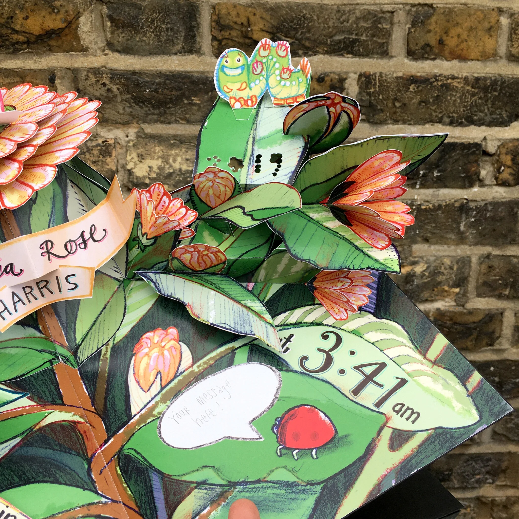  Leaf shows the time of birth, while the ladybird allows space for a personal message. 