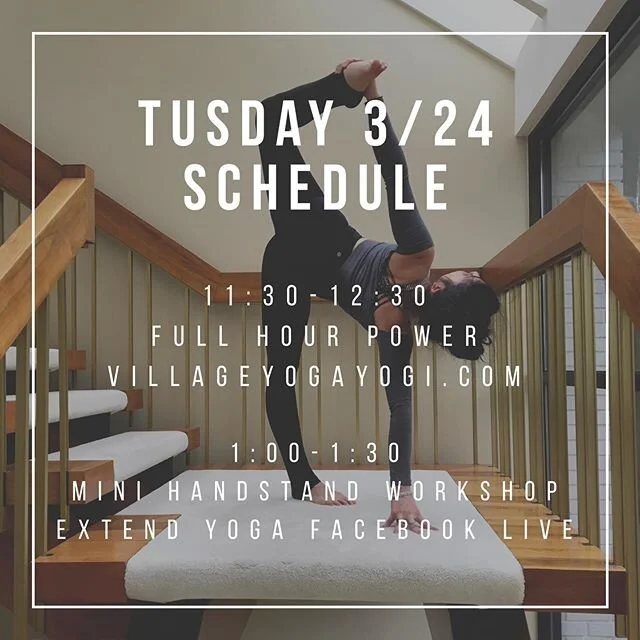 I&rsquo;ll be teach LIVE from @villageyogayogi in #potomacmd 11:30-12:30 TODAY!! This class is going to be super fun and playful with a focus on heart openers and hand balances to lighten our moods!! All my teens (looking at you guys @wchspoms ) woul