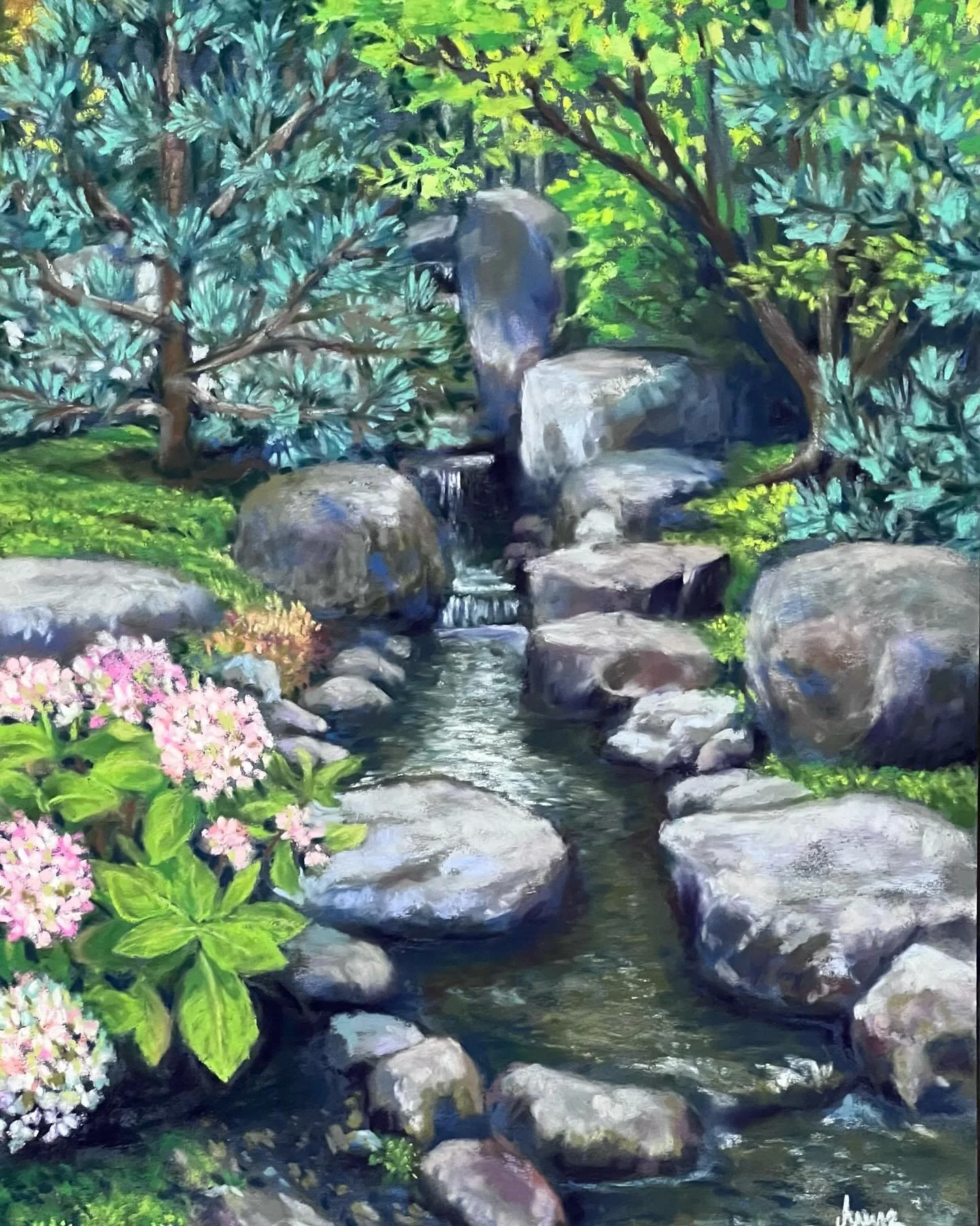 Babbling stream at Tivoli Gardens, Copenhagen  Denmark 
If you are ever in Copenhagen, you have to visit Tivoli Gardens, it is incredible! One of the most magical parks I have ever been to. 

#tivolligardens #copenhagen #softpastel #paintwhatyoulove 