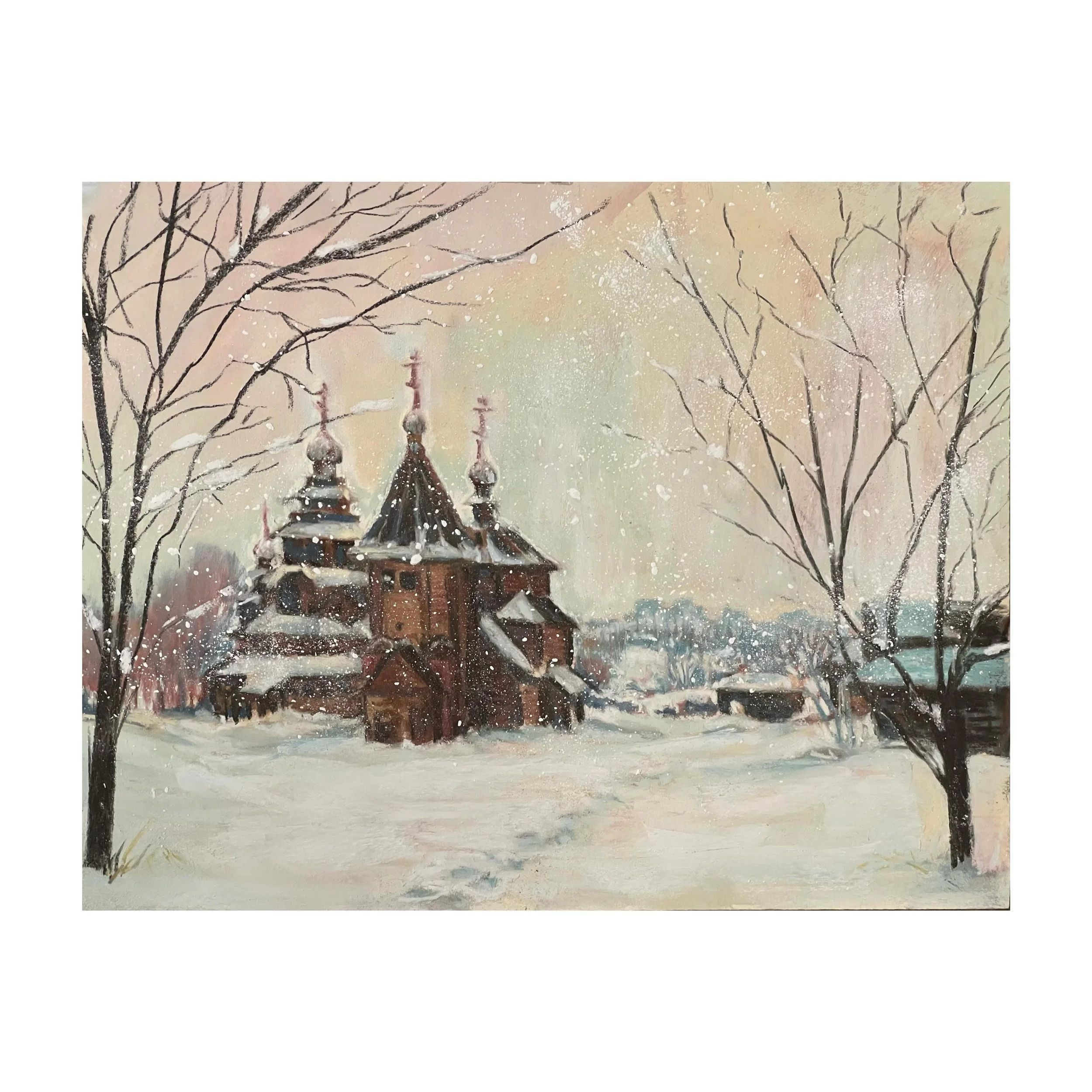 &ldquo;Golden Ring&rdquo; Soft Pastel, 8x10 Russian Monastery
The inspiration for this one comes from my husband&rsquo;s old photos of his travels around Russia in 1994.  We met in Moscow in 1995, so I didn&rsquo;t get to take this trip with him. Som