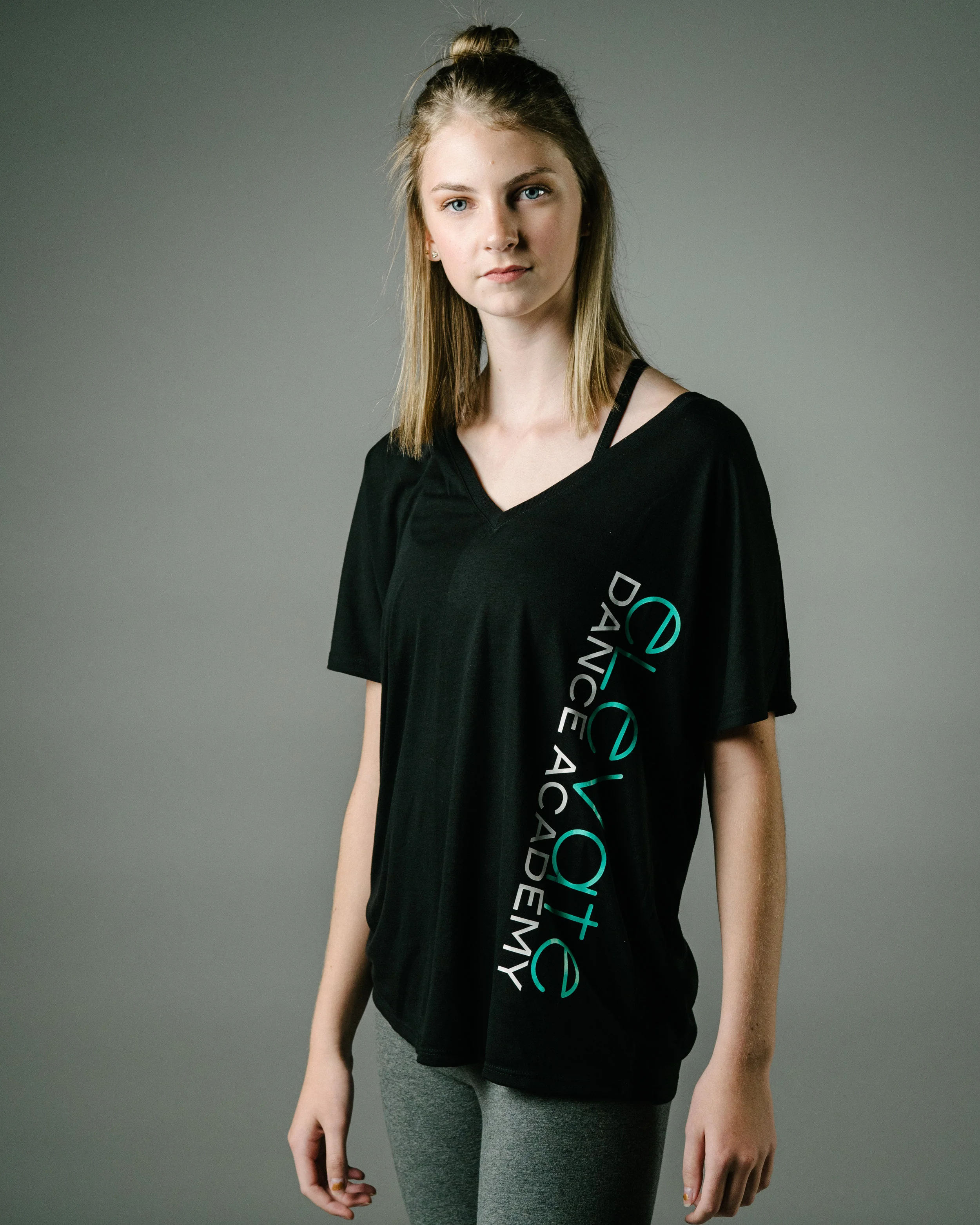 Slouchy Black V-Neck T-Shirt (Elevate logo down the left side)