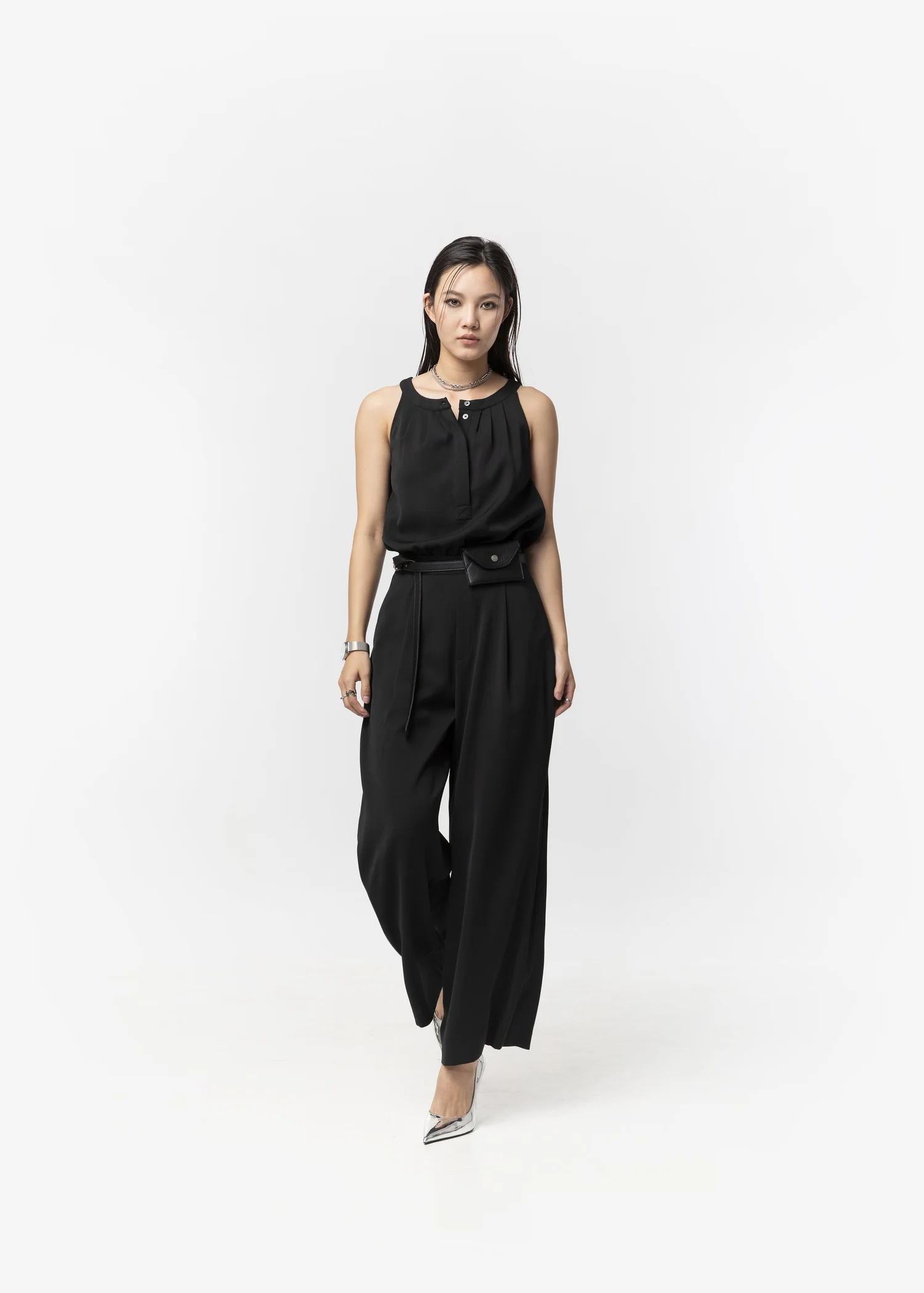 Halterneck Satin Jumpsuit Black — The Surian Arts-Inspired