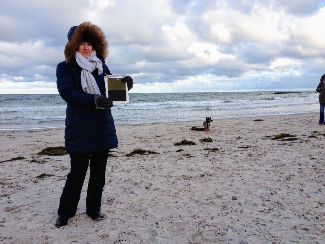  An image I received of a drawing recipient with their work by the Black Sea in northern Germany. February 2017. 