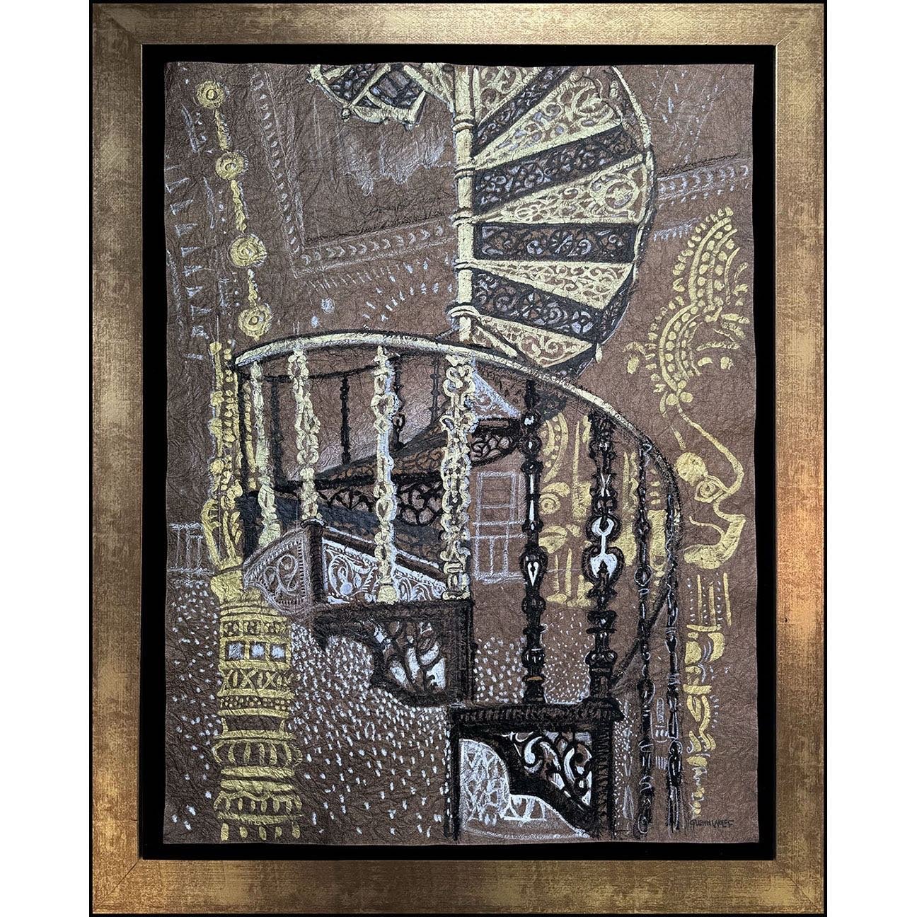 &ldquo;A Stairway in Mumbai&rdquo;
Ink, charcoal, &amp; acrylic on paper
This piece, currently in the exhibition &ldquo;Contemporary Conversations&rdquo; at Oliver Art Center, was done after I returned from a trip to India, my last official task at N