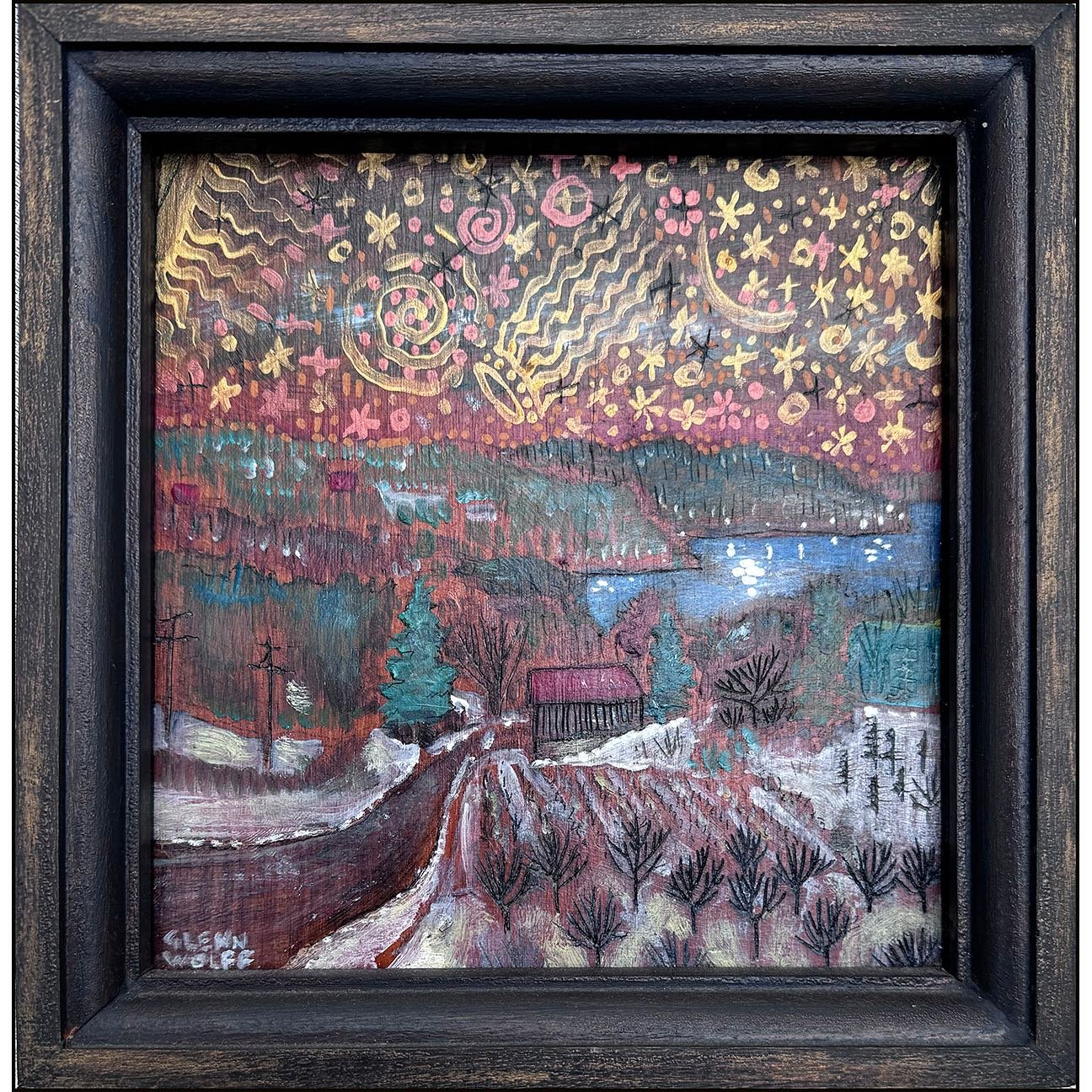 A reprise and a recent - two paintings just dropped off and available at Twisted Fish Gallery in Elk Rapids.
&ldquo;Orchard With Red Roof&rdquo; oil &amp; ink on wood and &ldquo;Motorboat to Heaven&rdquo; acrylic on wood #mixedmedia #twistedfishgalle
