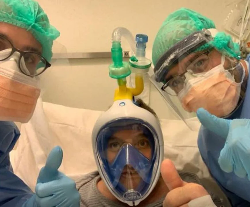 Un masque de plongée Decathlon reconverti en appareil respiratoire en Italie