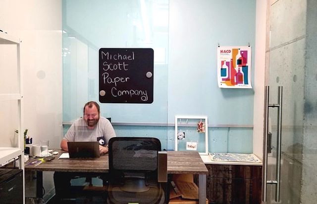 We see you over there, class clowns, and we wholeheartedly support your creativity. #michaelscottpapercompany
.
[Project: Single Private Office at @25ncoworking in Arlington Heights, IL #designedbyWPS]
.
#flexoffice #coworkingspace #coworking #office
