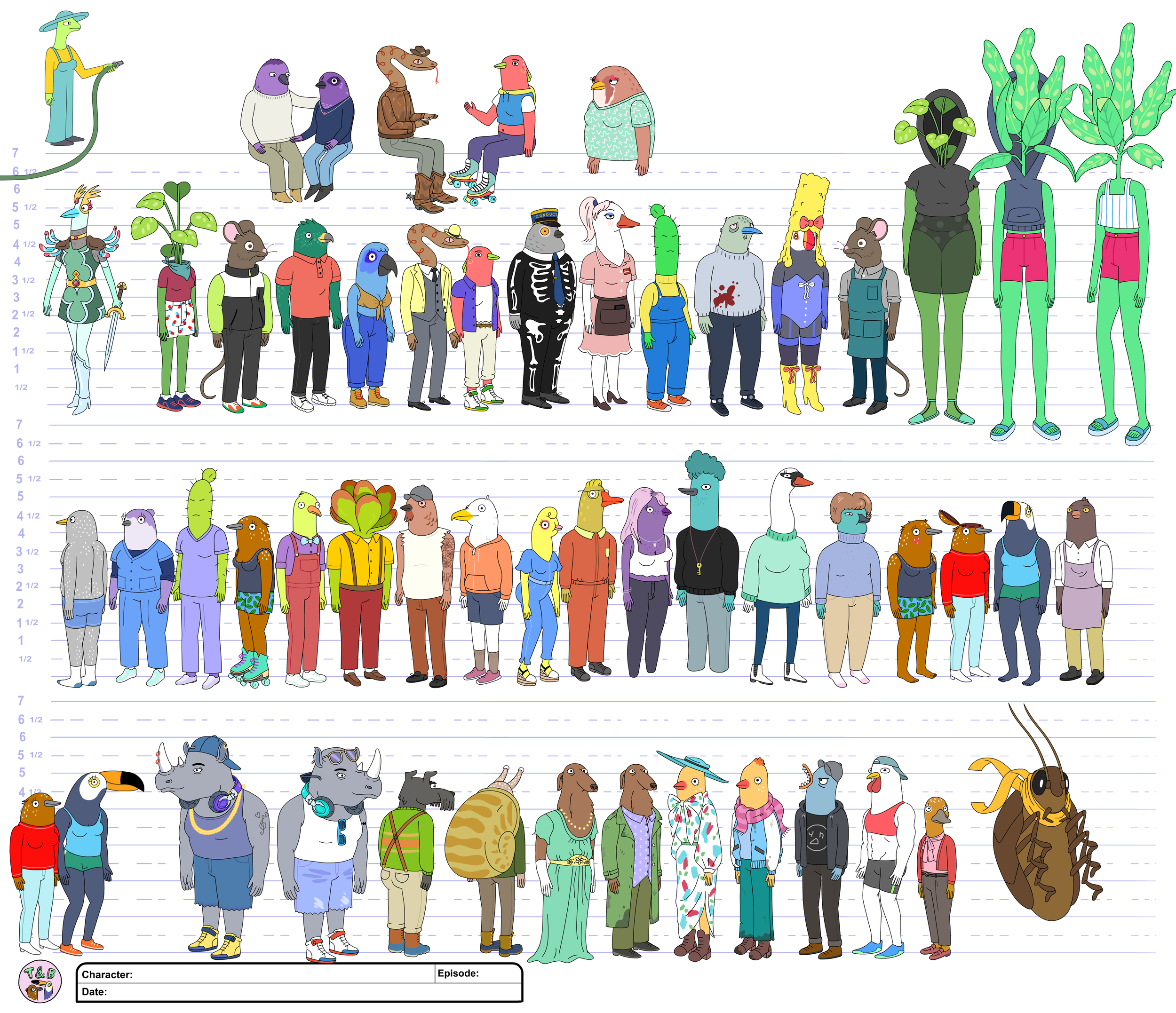 A selection of characters designed by Anthony Gobeille for Tuca & Bertie season 02