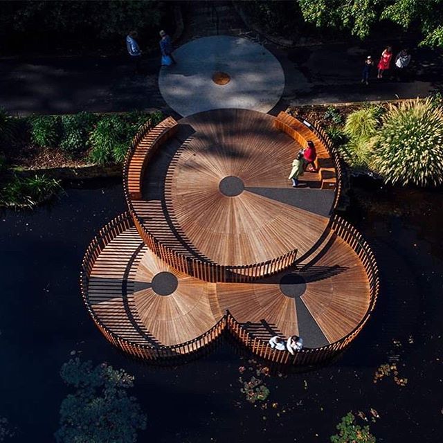 The Lily Pads are @inspiringplace_au competition-winning entry to replace the ageing deck over the Royal Tasmanian Botanical Gardens&rsquo; famous lily pond as part of the Gardens&rsquo; bicentennial celebrations. Conceived of as over-scaled lily pad