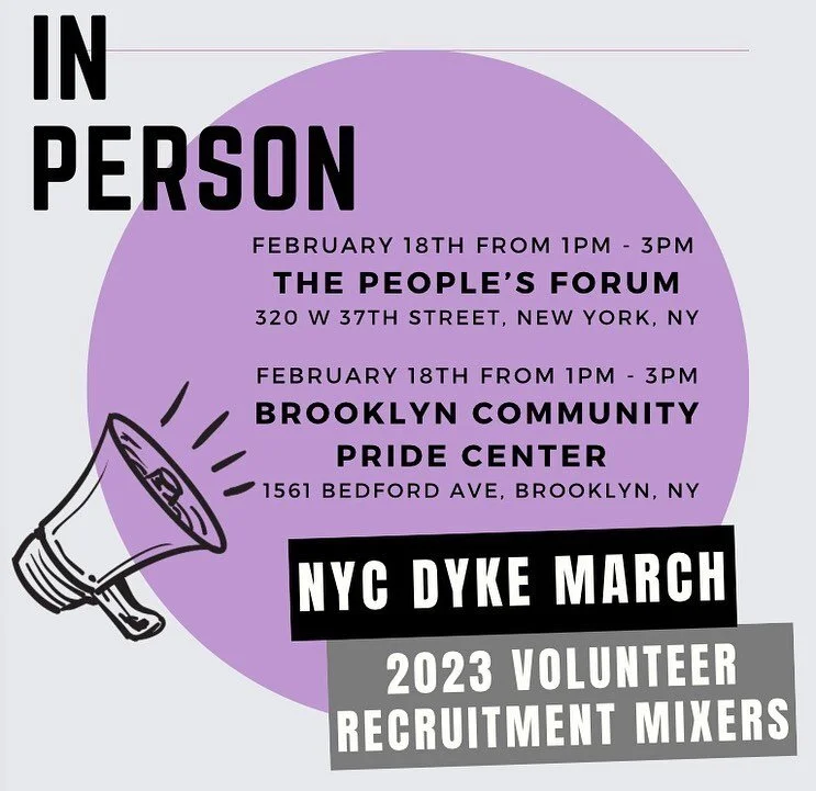 We can&rsquo;t wait for the 31st annual NYC Dyke March happening on Saturday, June 24, 2023. Are you interested in volunteering this year?! Come share your talents as a Marshal or as a member of the Planning Commitee! Marshals volunteer for the day o