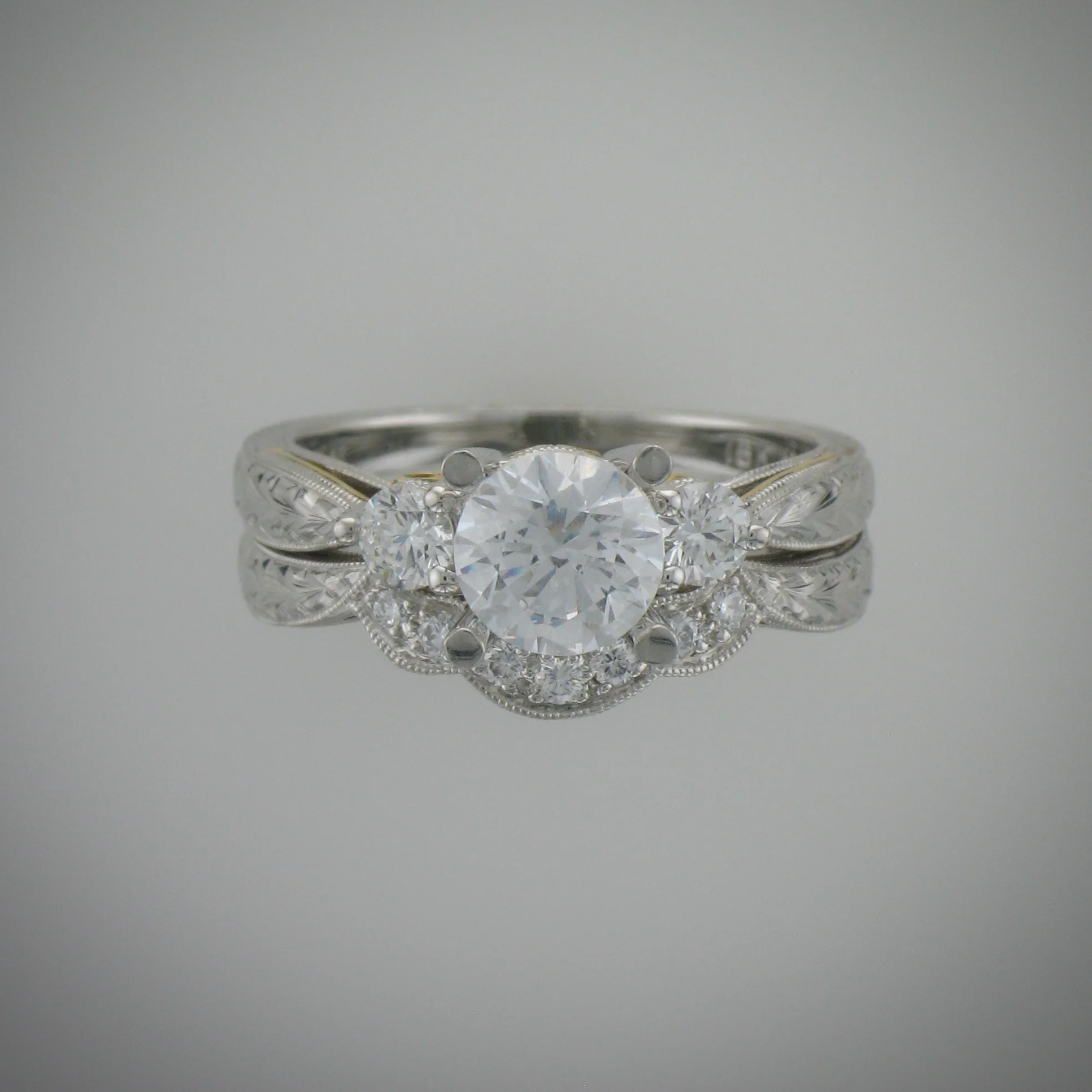 Platinum & 18K Yellow Engraved Diamond Bridal Set.jpg