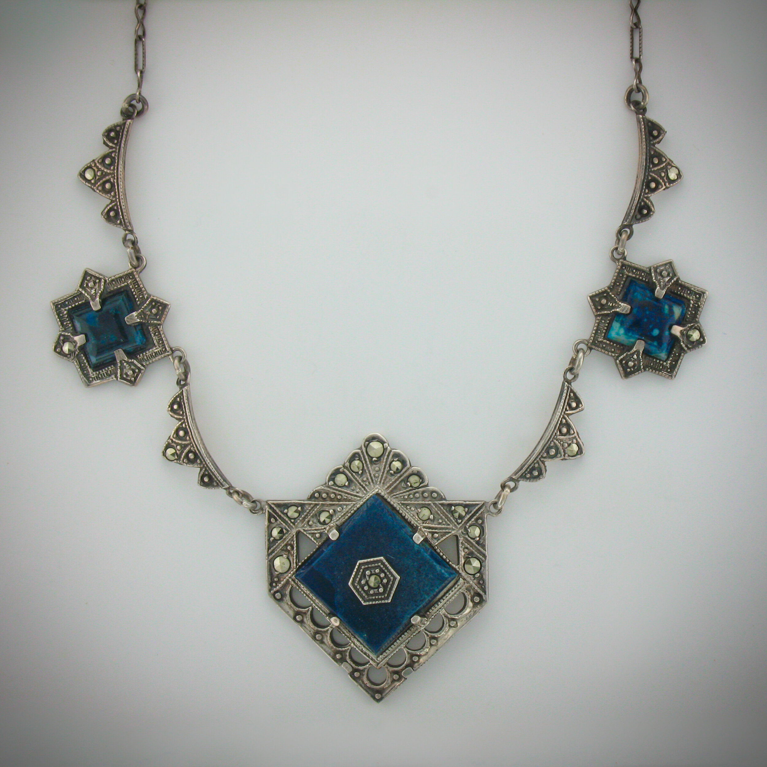 C. 1920 Art Deco Sodalite \u0026 Marcasite 