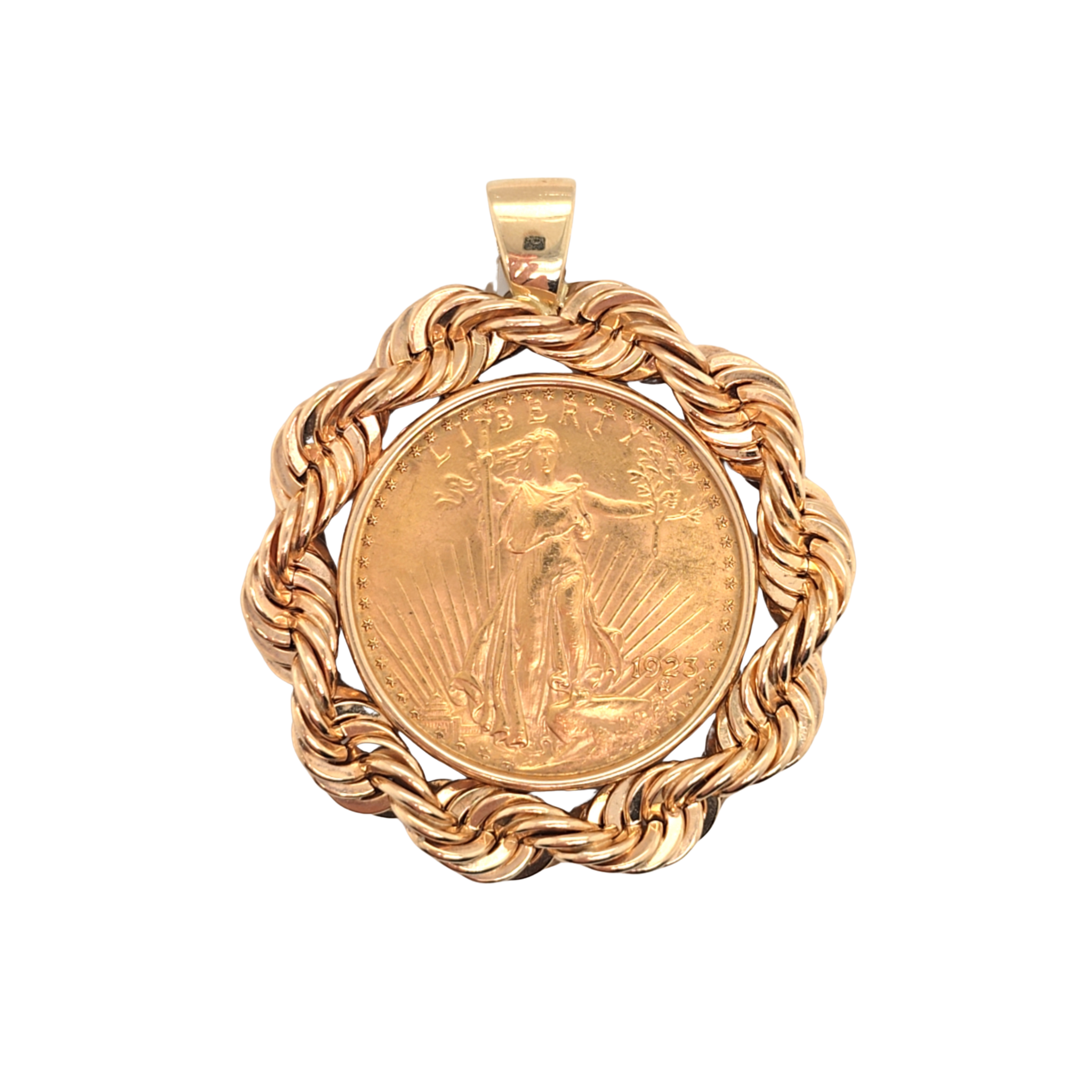 Rope Coin Frame with a $20 Liberty Coin — Jon Thomas Fine Jewelry