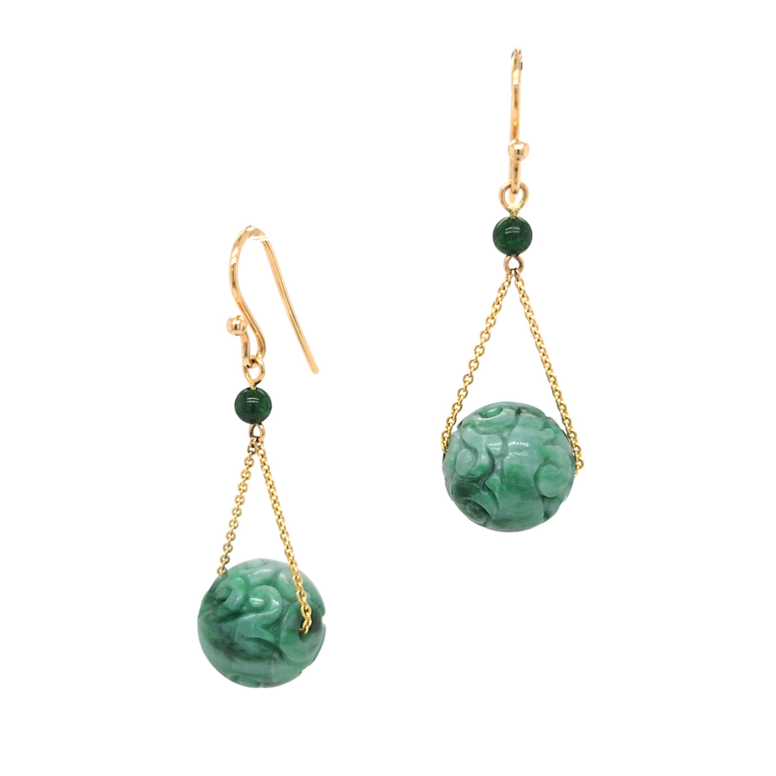 Green Carved Jade Bead Earrings