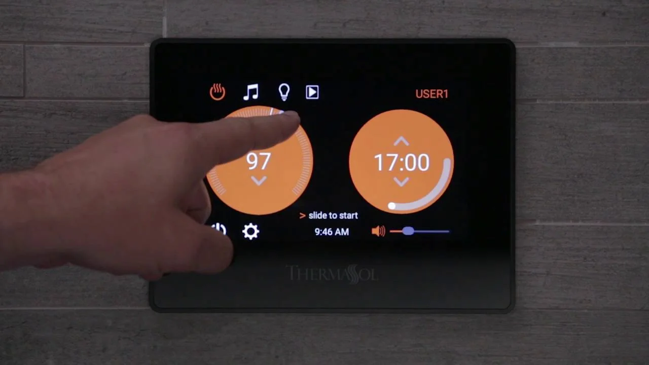 Thermasol Therma Touch. Digital Thermostatic System that can control every function in your shower, add music, croma therapy, and fully functional apps.